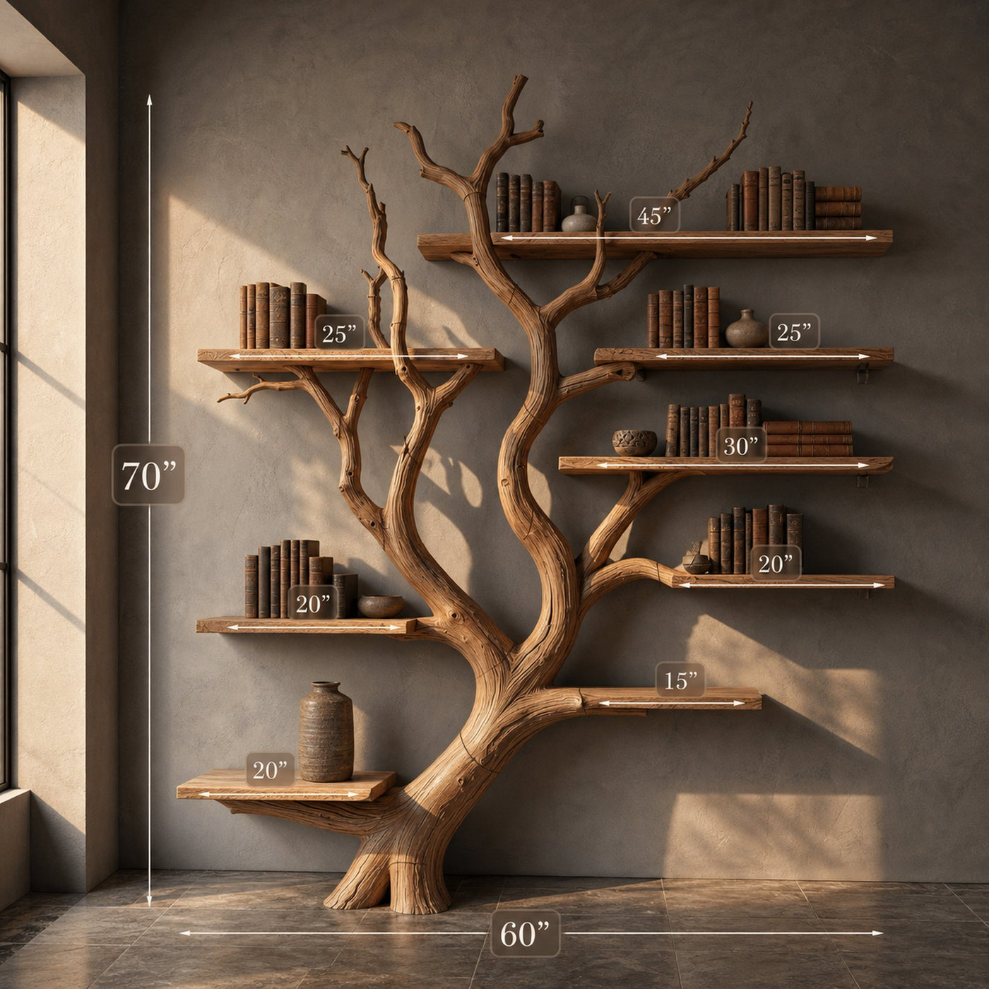Custom Wood Shelf Tree Branch Shelf Mid Century Decor - product view 6