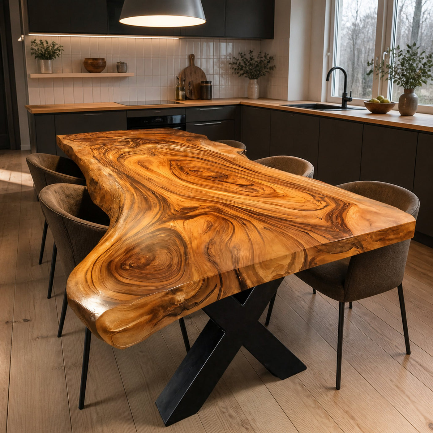 Dining Room Farmhouse Live Edge Dining Table Rustic Wood - product view 5