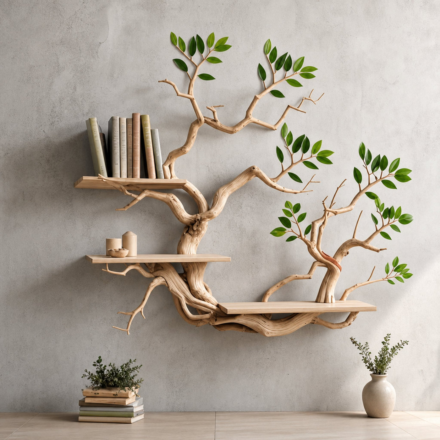 Driftwood Branch Shelves Carving Floating Bookshelf Wall