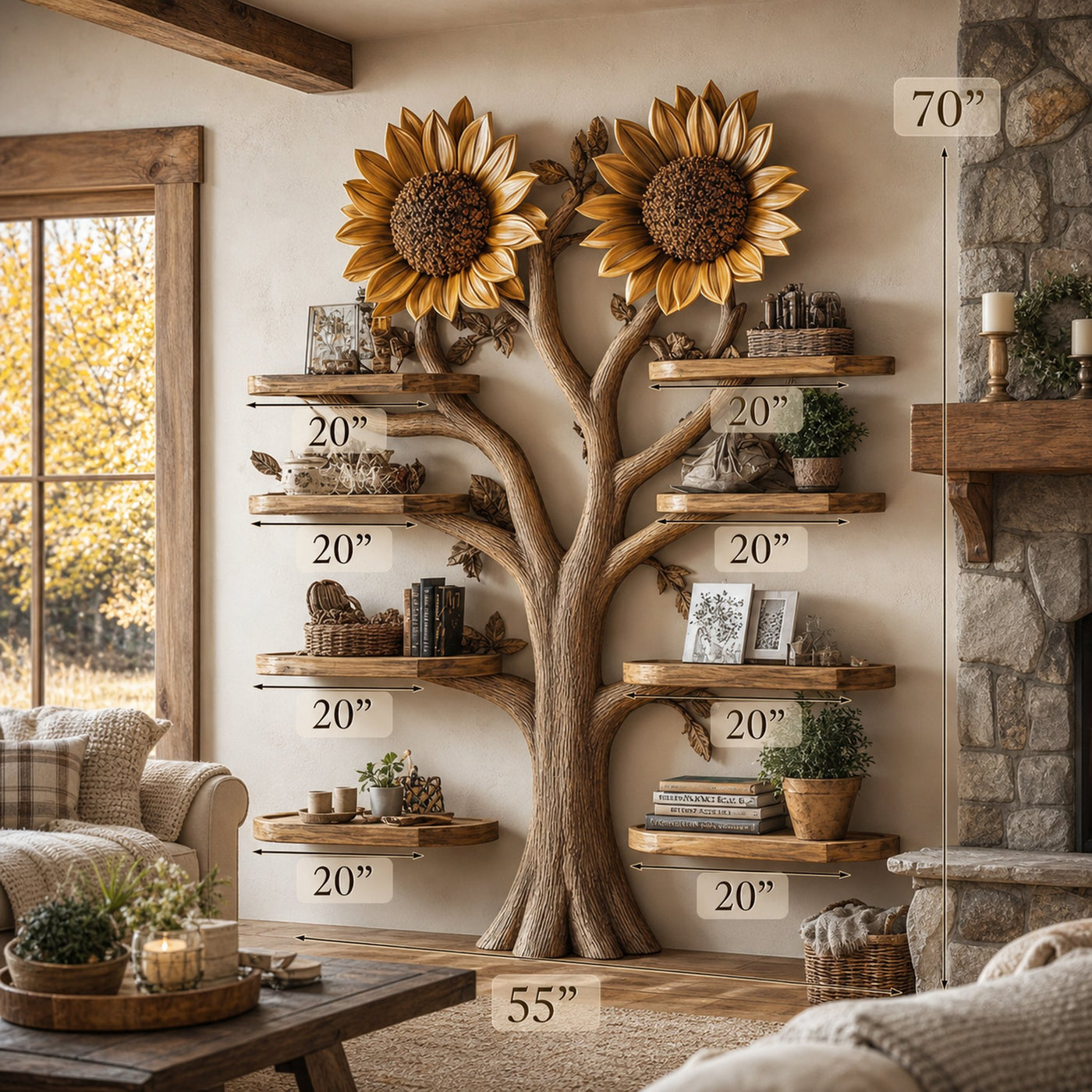 Driftwood Branch Tree Bookshelf Wall Mounted Shelf - product view 6