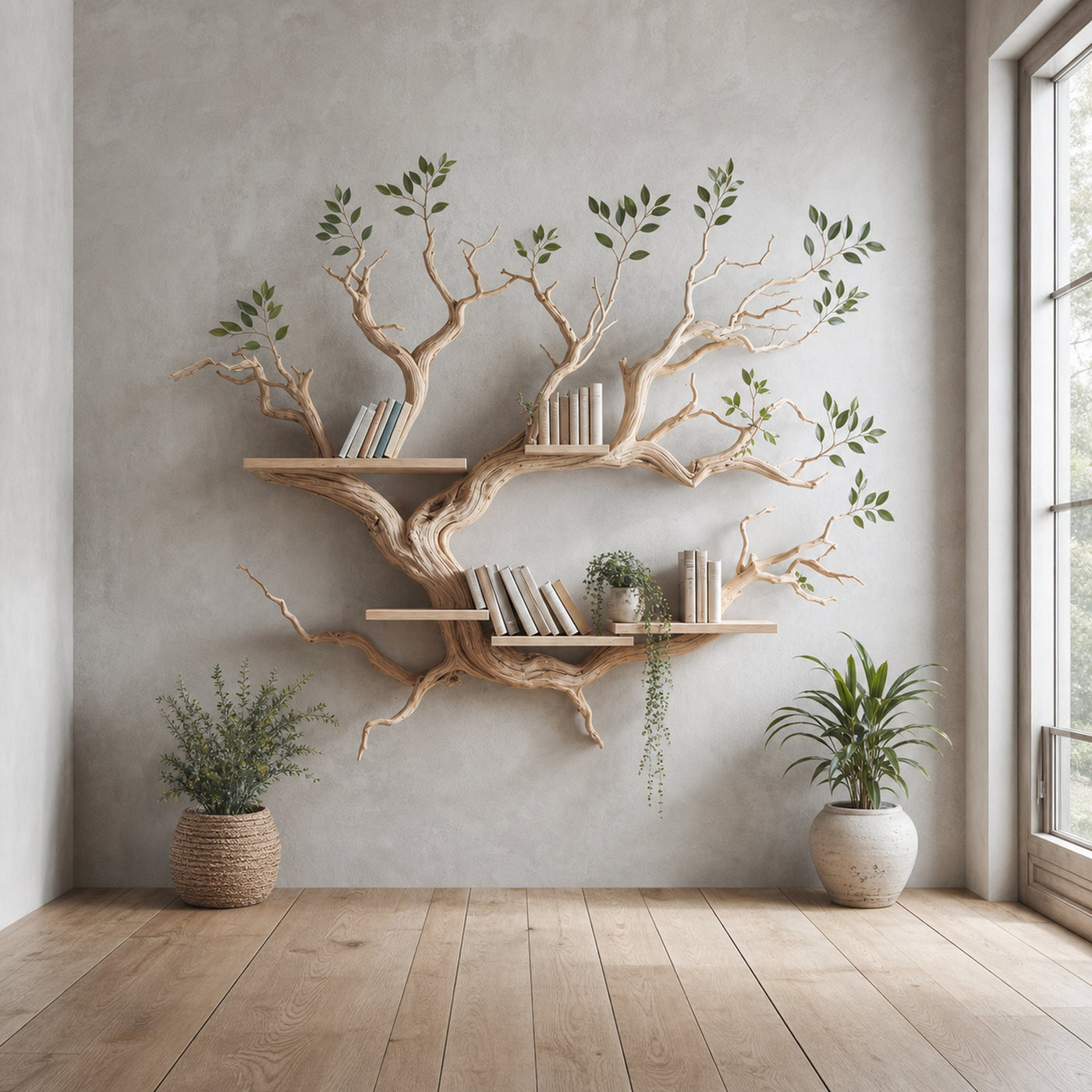 Driftwood Tree Bookshelf Decor Mid Century Bookcase