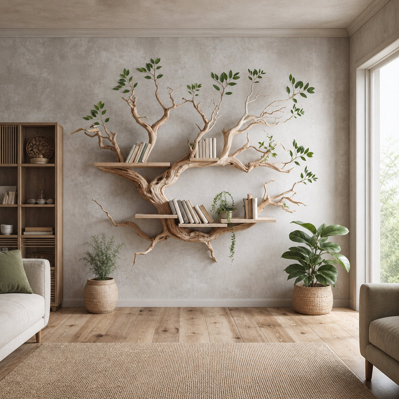 Driftwood Tree Bookshelf Decor Mid Century Bookcase - product view 2