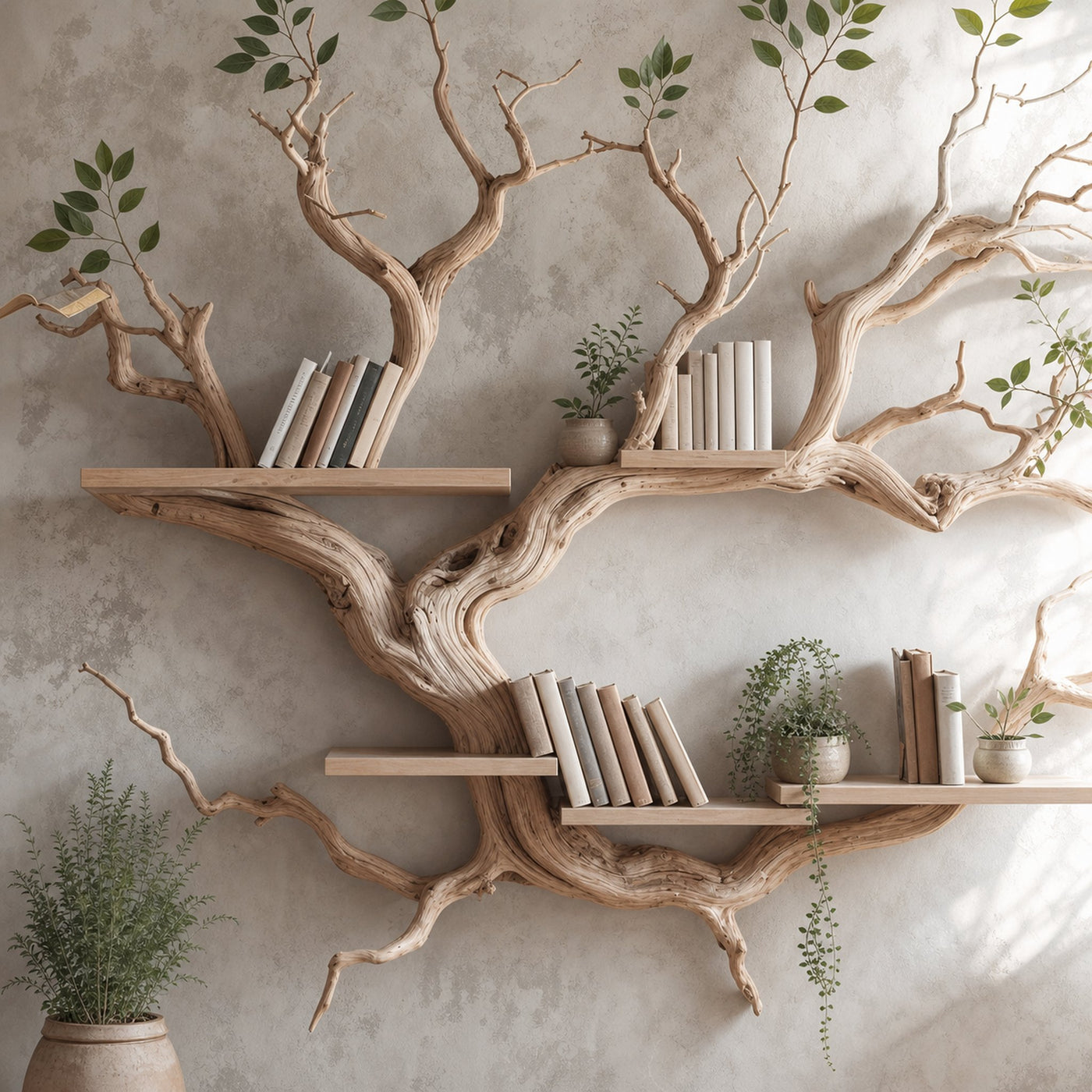 Driftwood Tree Bookshelf Decor Mid Century Bookcase - product view 3