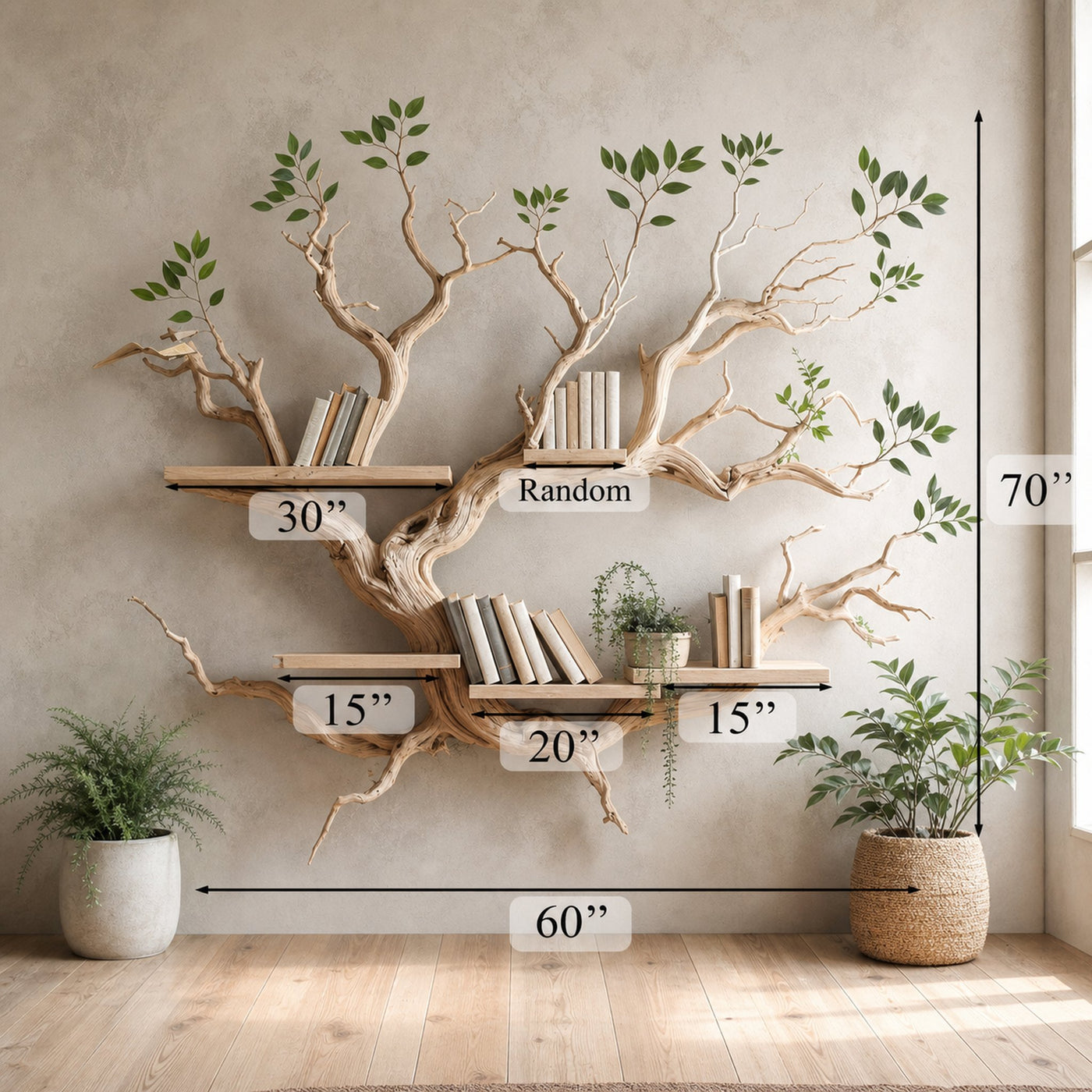 Driftwood Tree Bookshelf Decor Mid Century Bookcase - product view 5