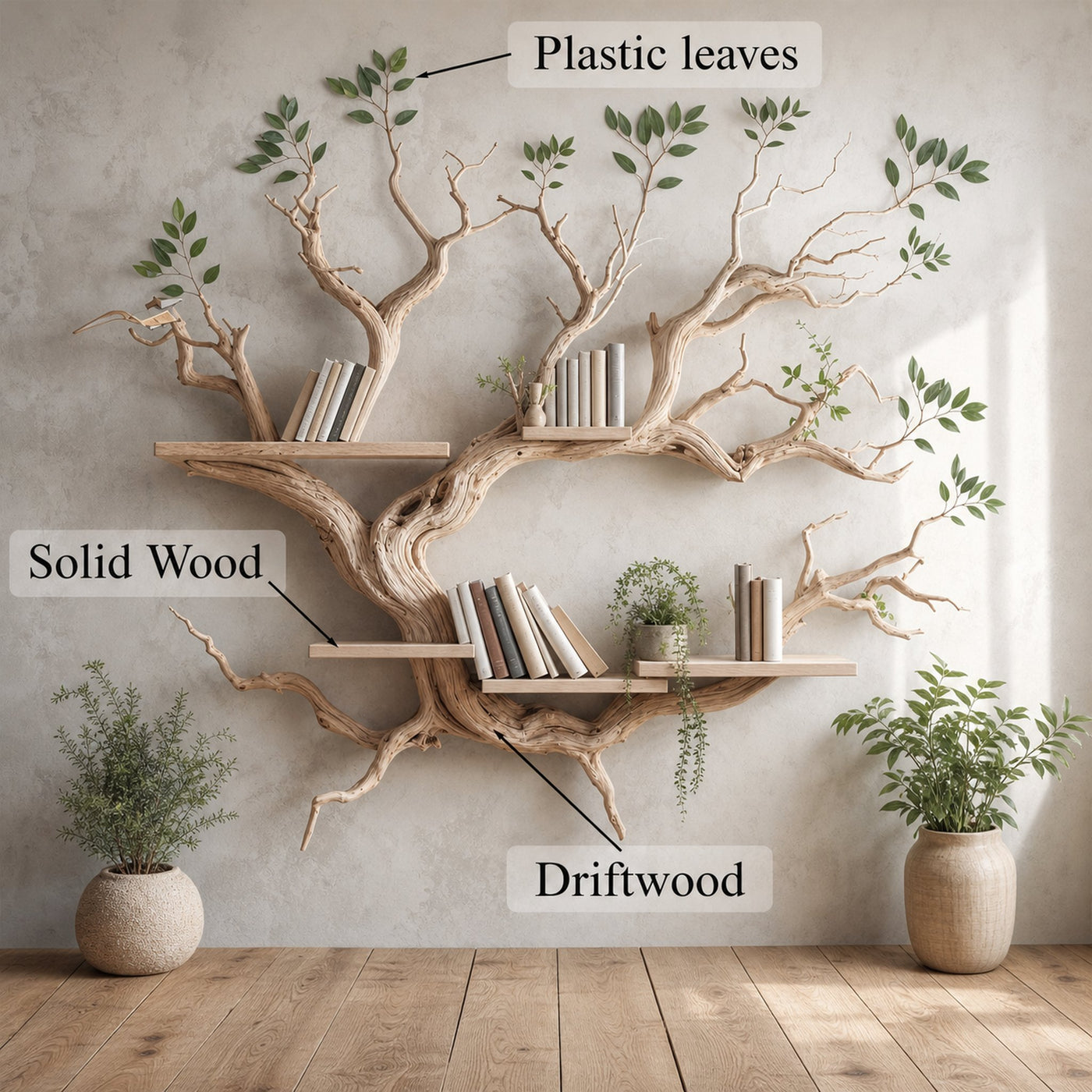 Driftwood Tree Bookshelf Decor Mid Century Bookcase - product view 6