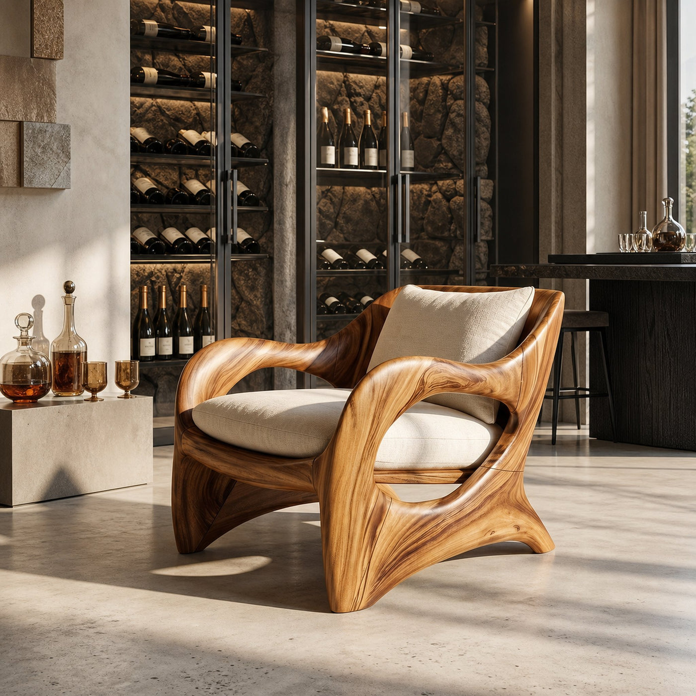 Elegant Curved Wood Accent Chair for Luxury Bedroom Retreats