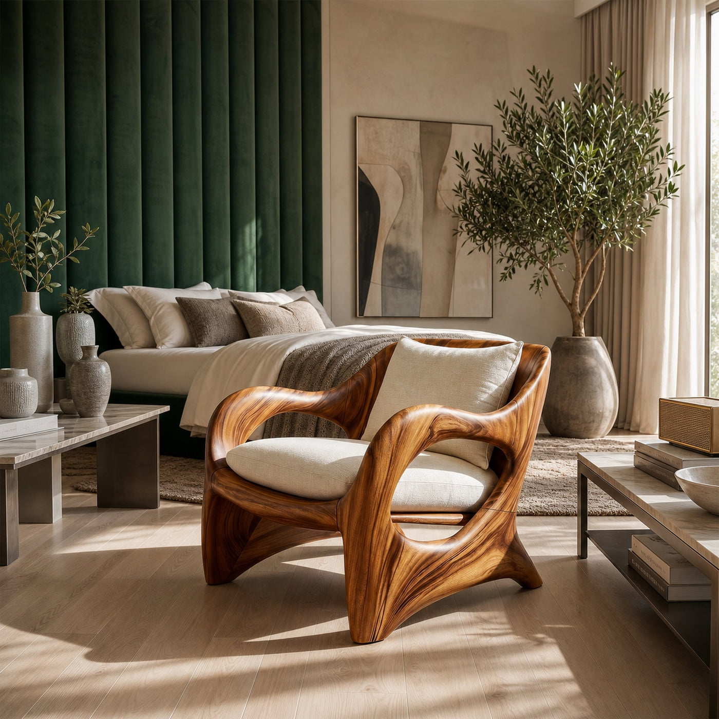 Elegant Curved Wood Accent Chair for Luxury Bedroom Retreats - product view 6