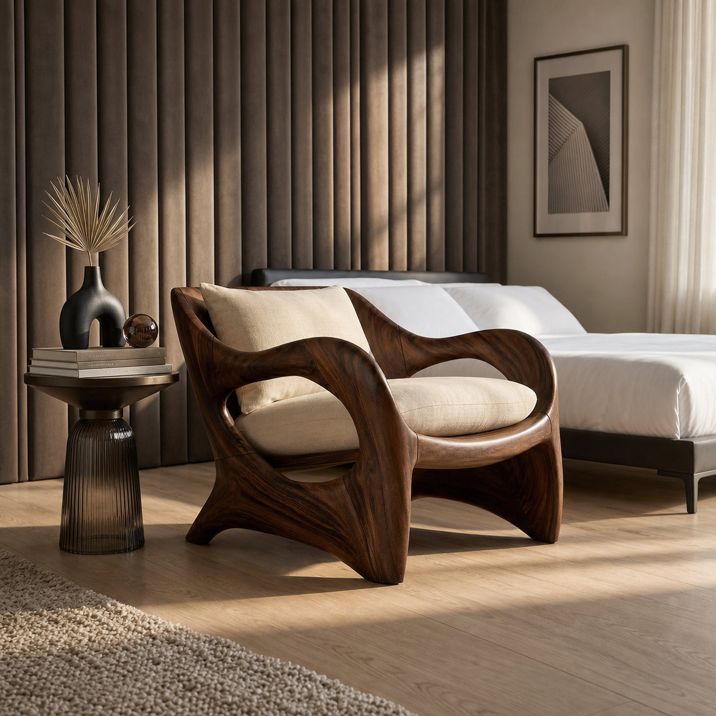 Elegant Curved Wood Accent Chair for Luxury Bedroom Retreats - product view 7