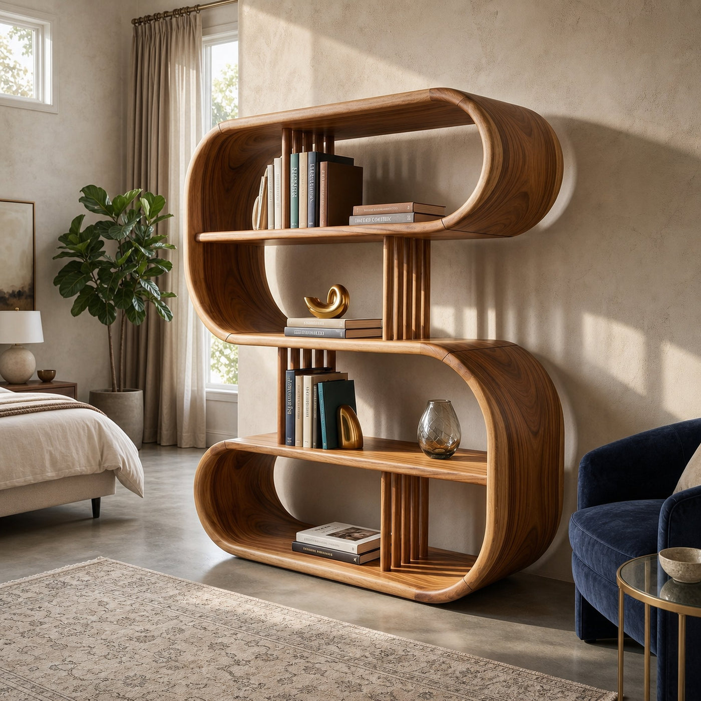 Elegant Curved Wooden Bathroom Shelf With Spa Inspired Design - product view 6