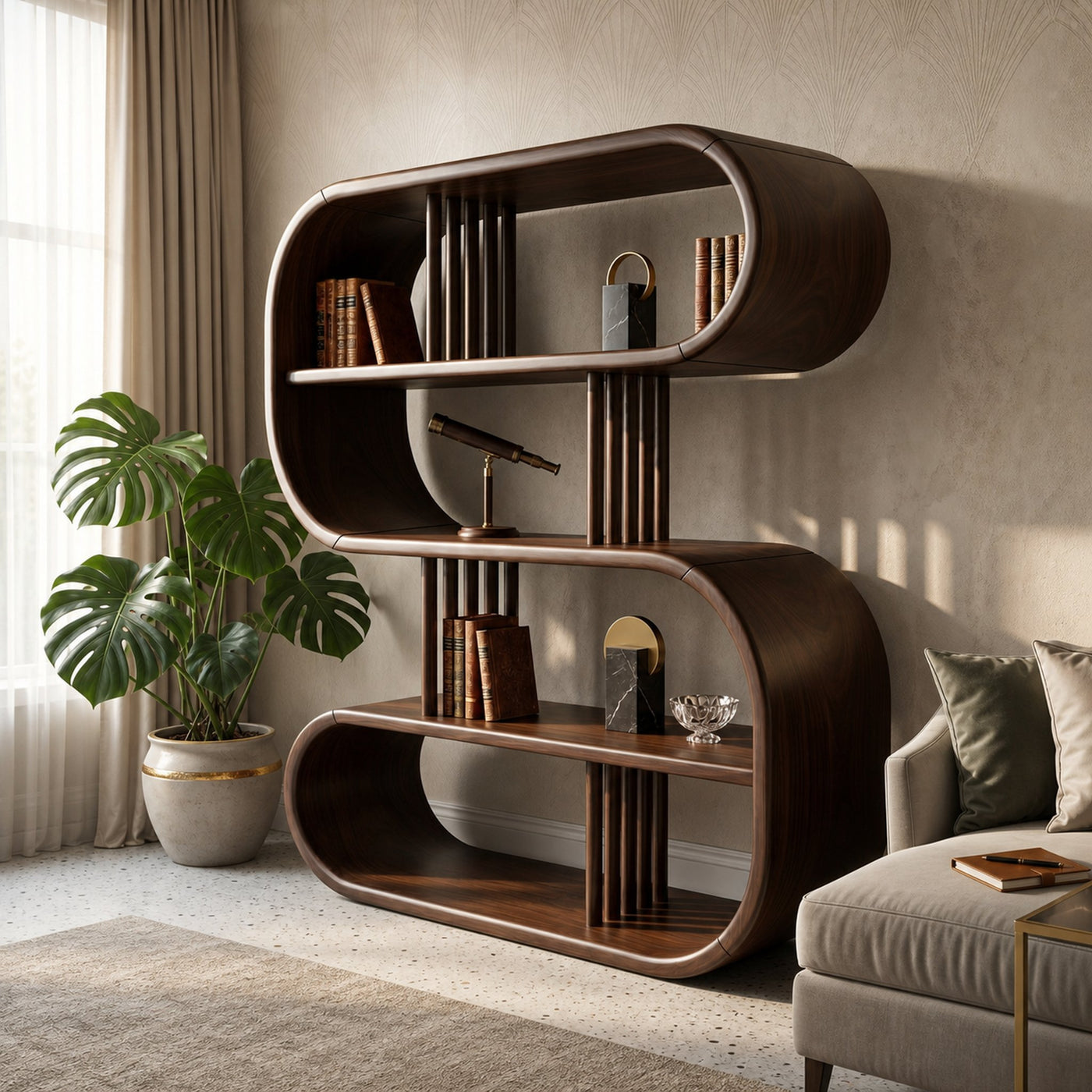 Elegant Curved Wooden Bathroom Shelf With Spa Inspired Design - product view 7