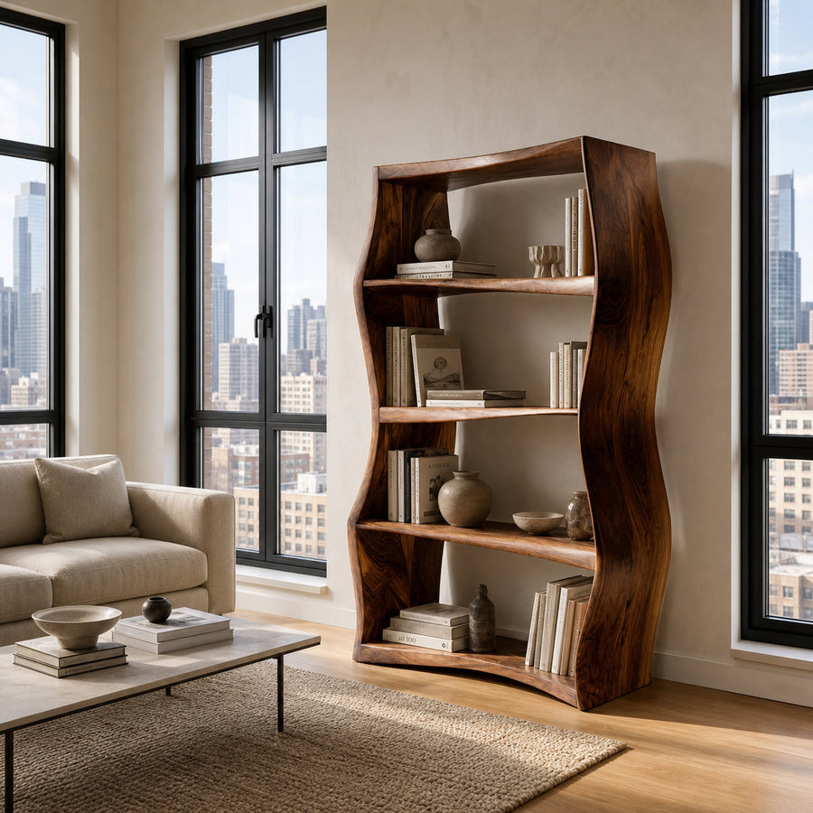 Elegant Natural Wood Bookshelf For Living Room Storage