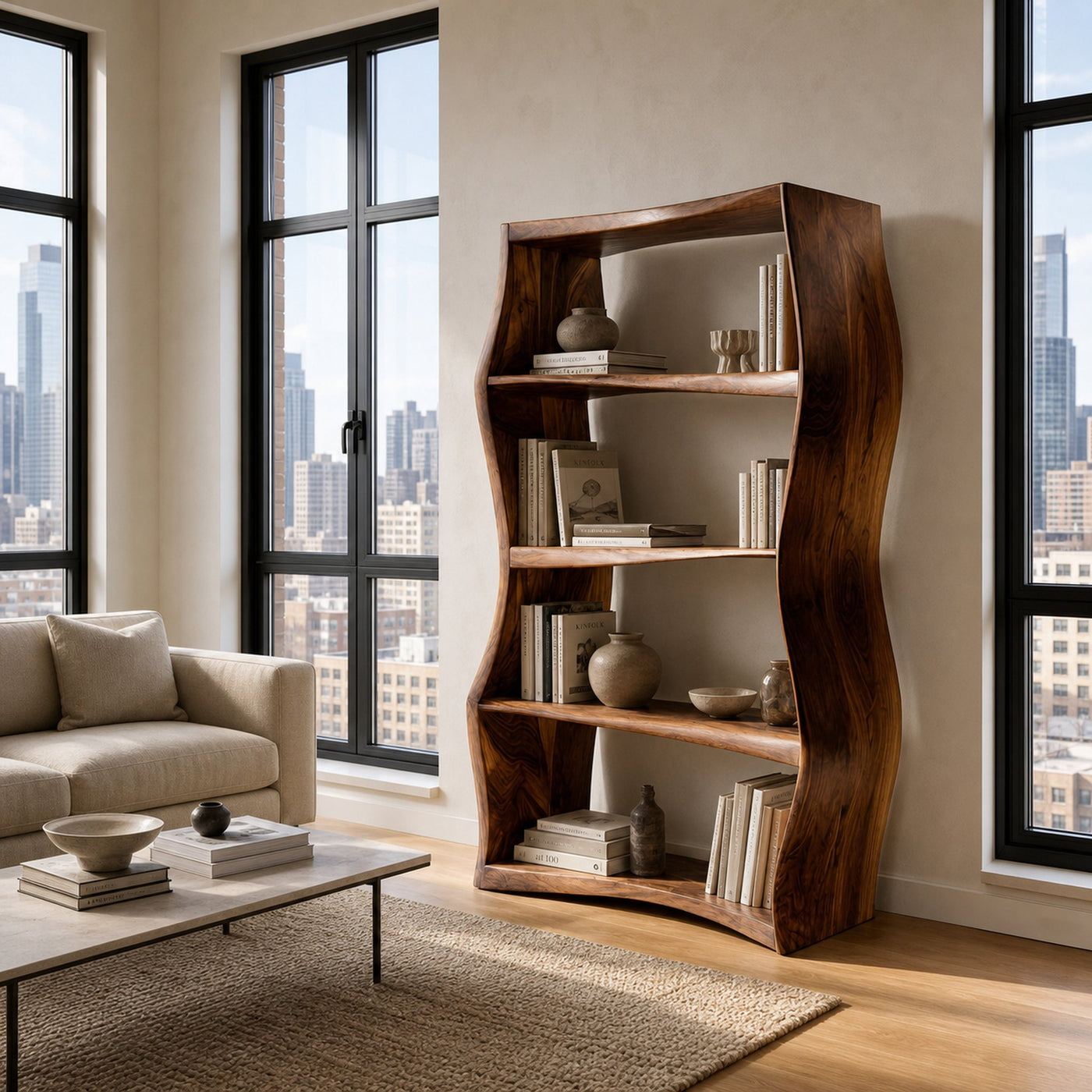 Elegant Natural Wood Bookshelf For Living Room Storage