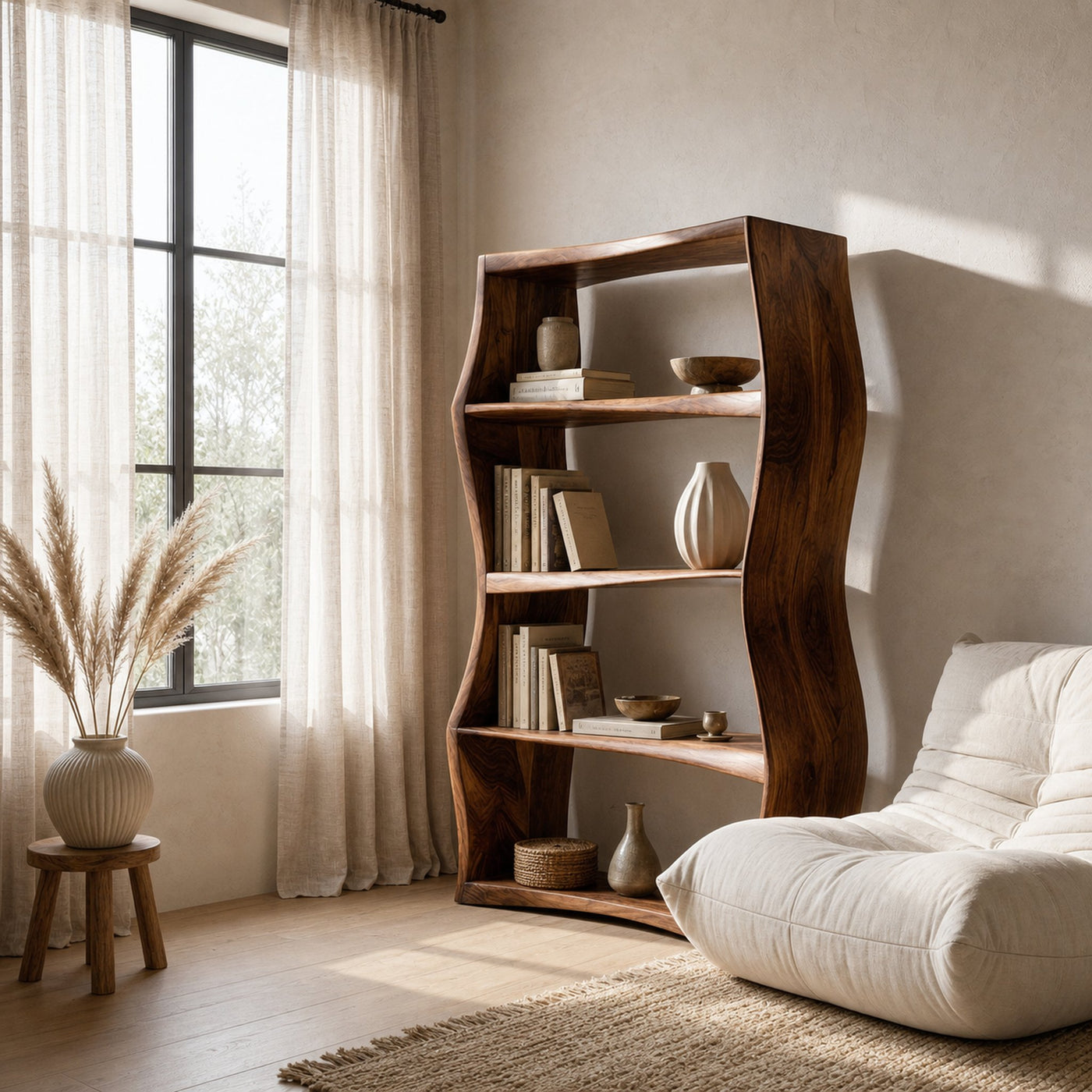 Elegant Natural Wood Bookshelf For Living Room Storage - product view 6