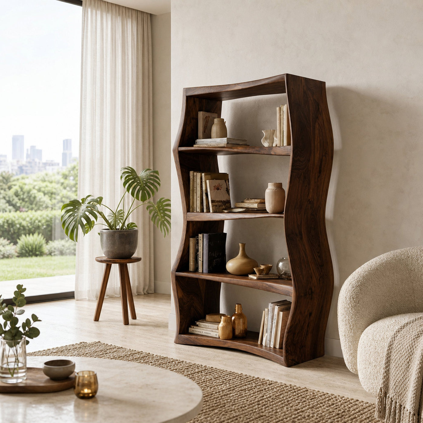 Elegant Natural Wood Bookshelf For Living Room Storage - product view 7