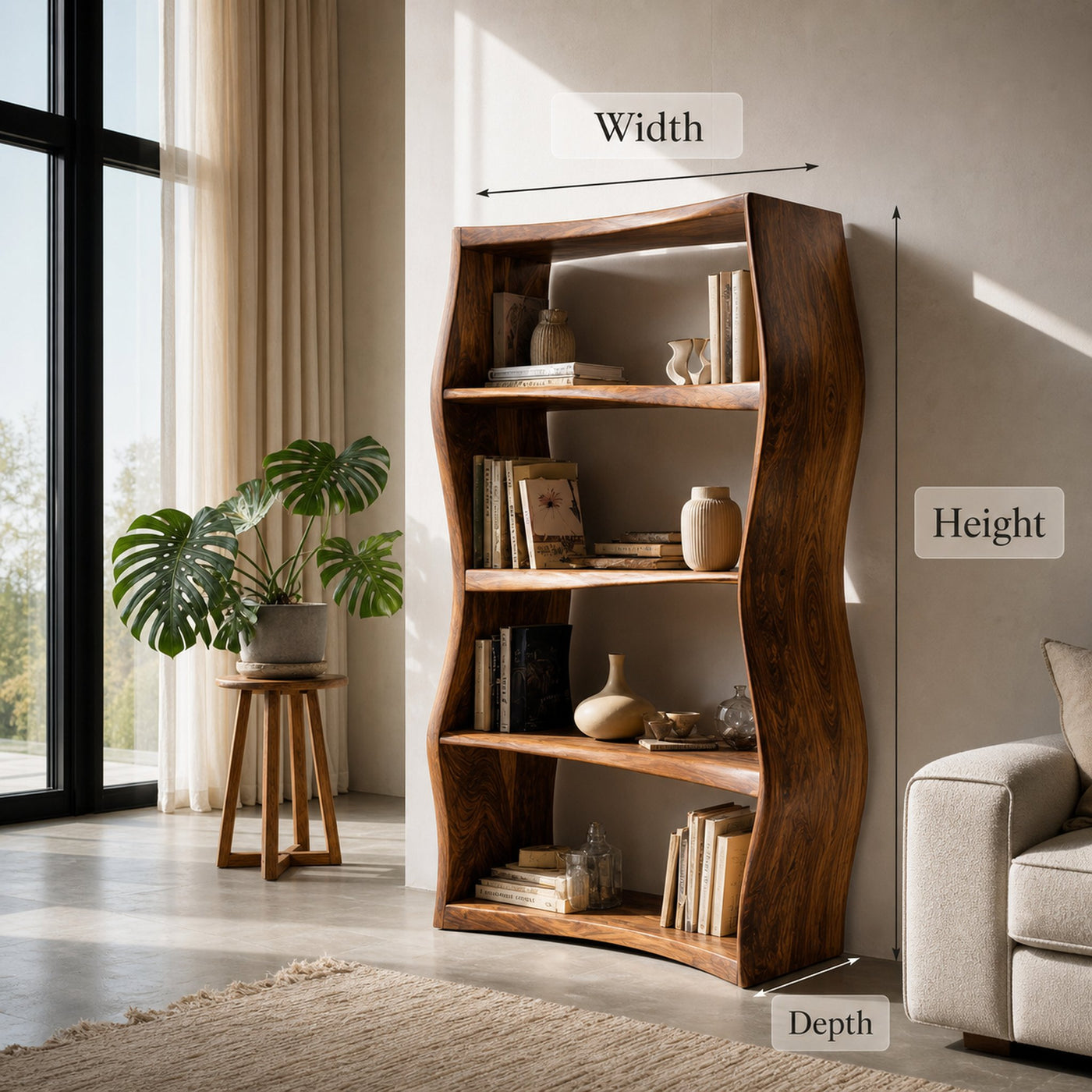 Elegant Natural Wood Bookshelf For Living Room Storage - product view 8