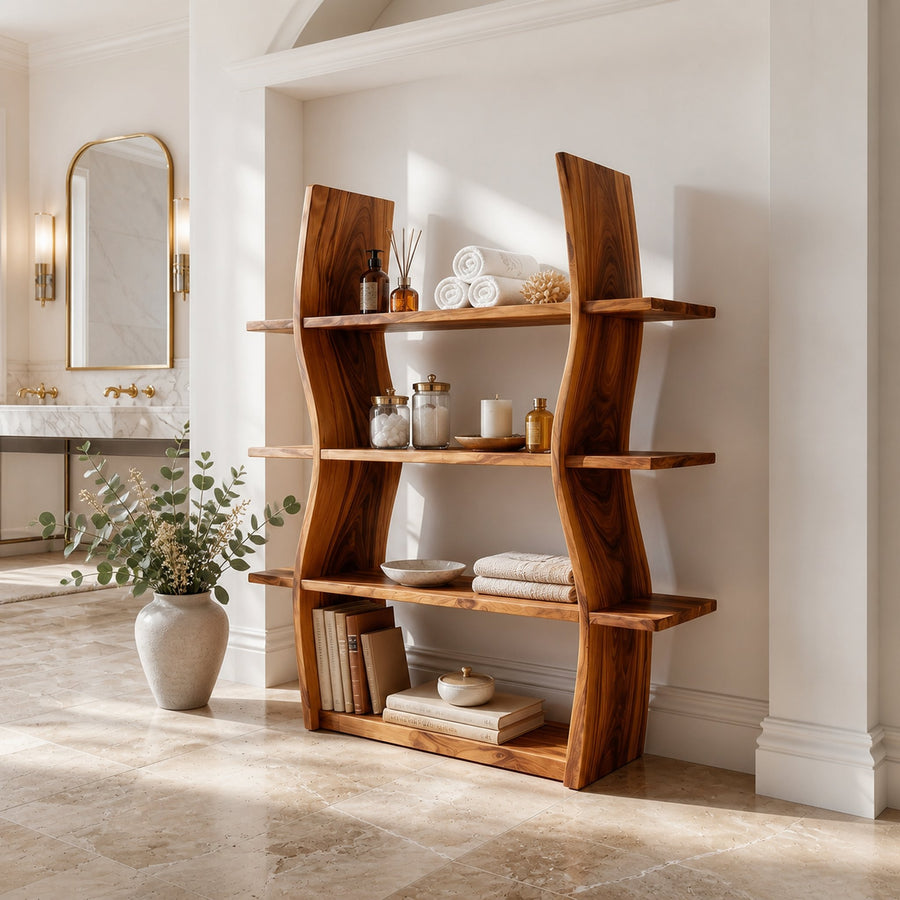 Elegant Wooden Storage Shelf In Wave Design