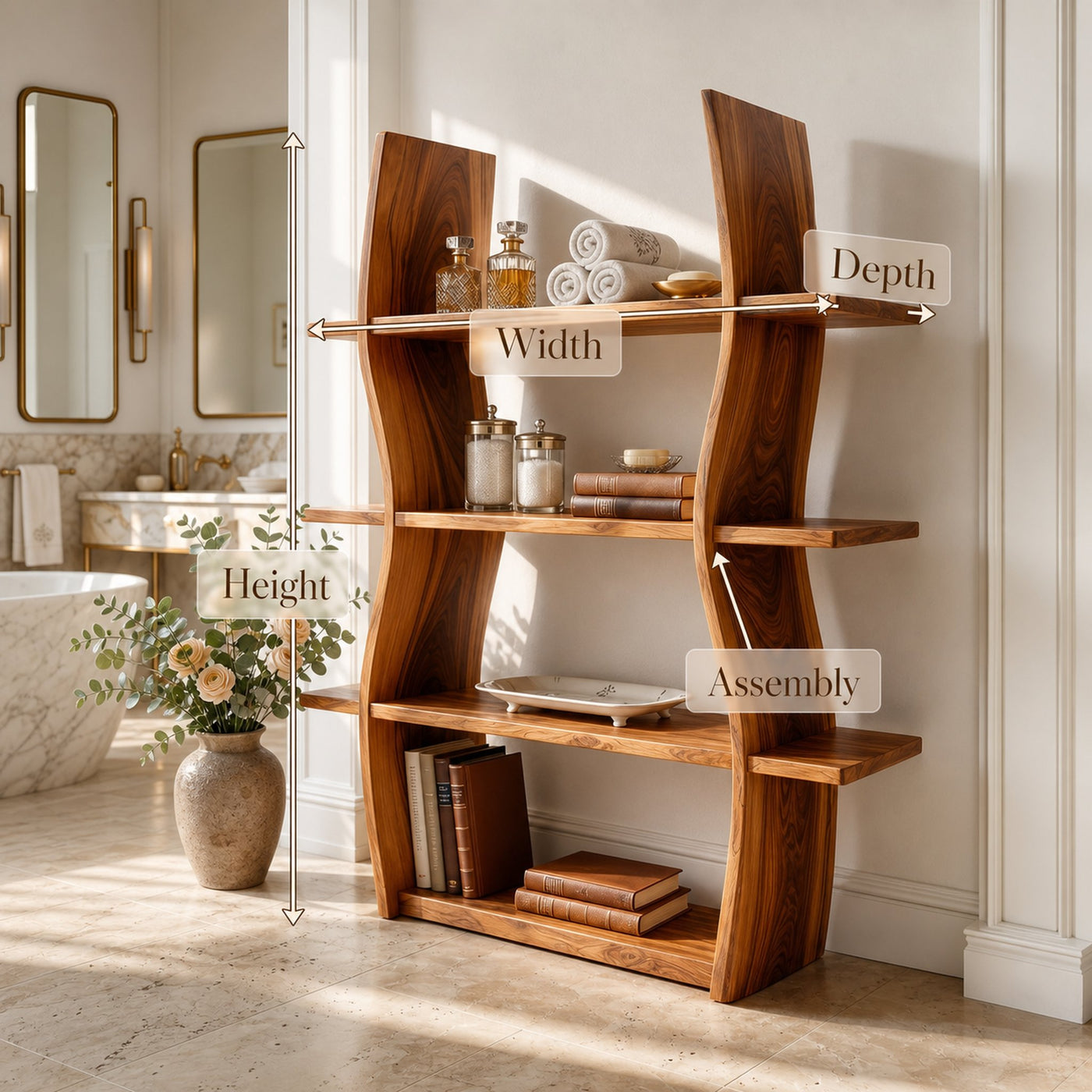 Elegant Wooden Storage Shelf In Wave Design - product view 6