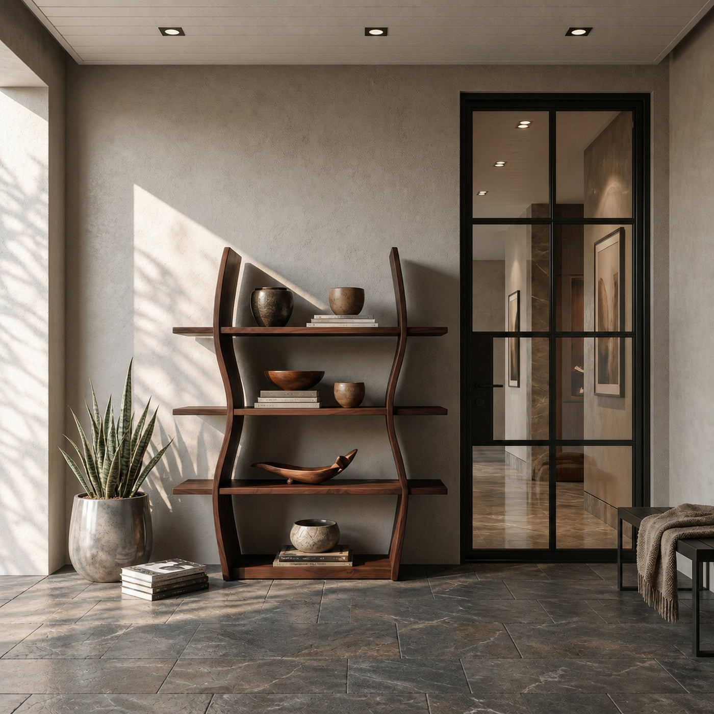 Elegant Wooden Storage Shelf In Wave Design - product view 7