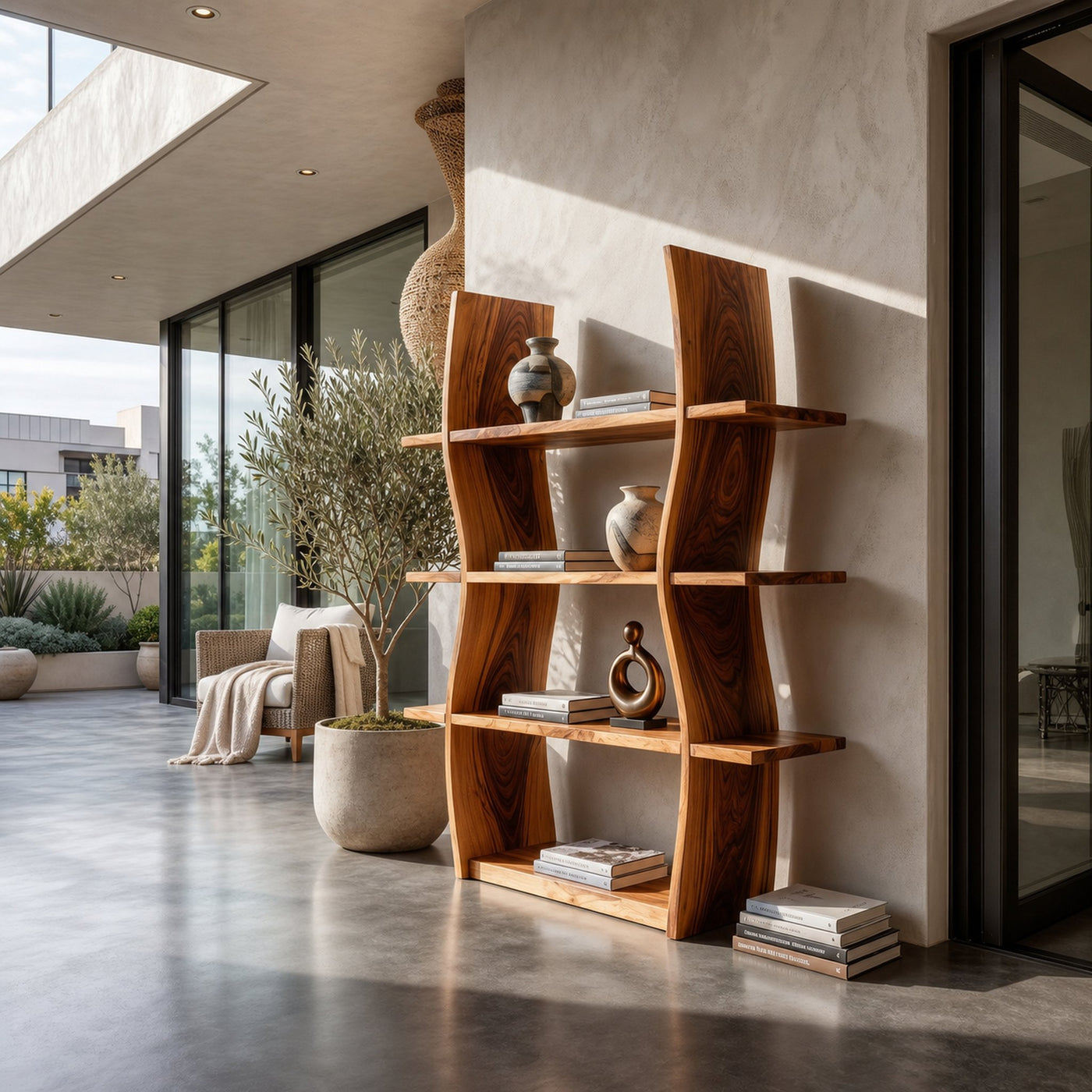Elegant Wooden Storage Shelf In Wave Design - product view 8