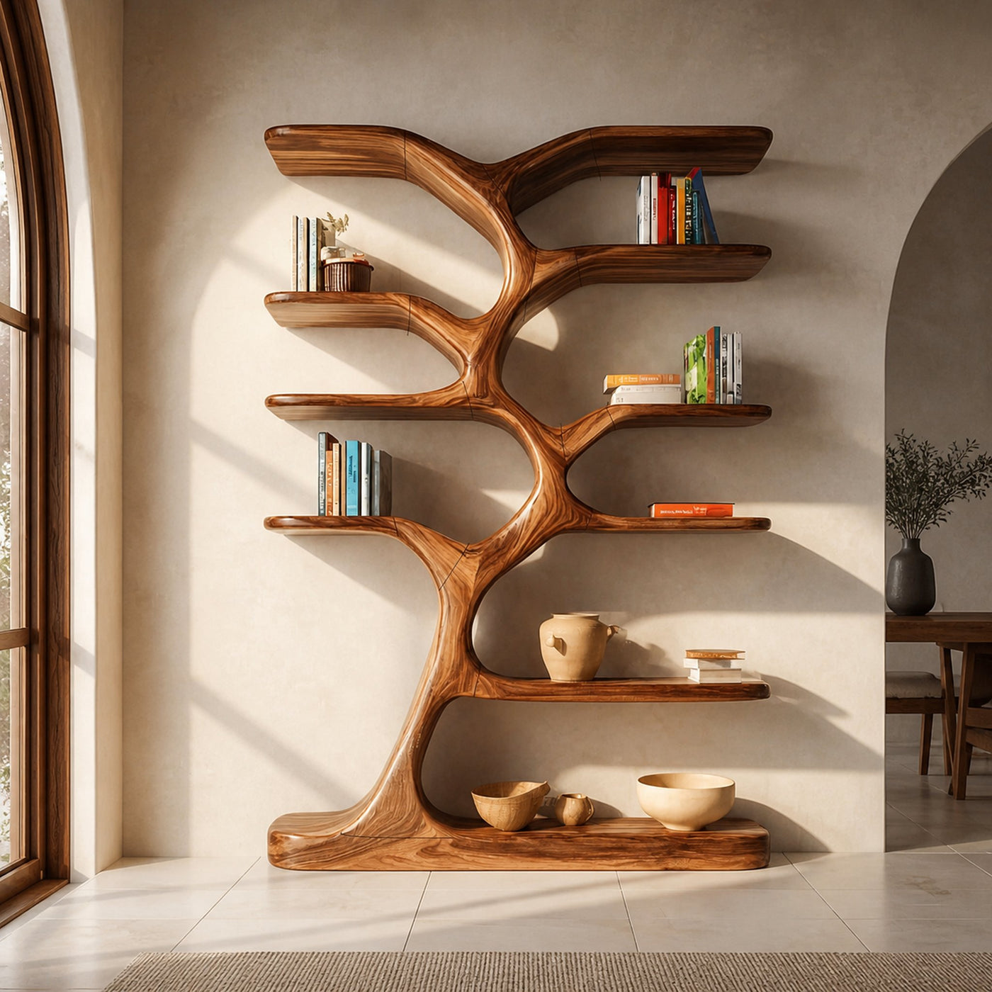 Entryway Bookshelf Natural Wood Modern Decor Gift