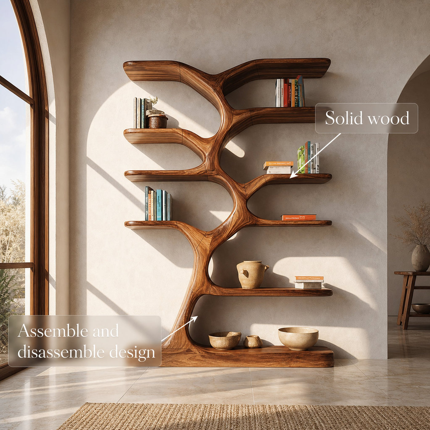 Entryway Bookshelf Natural Wood Modern Decor Gift - product view 3