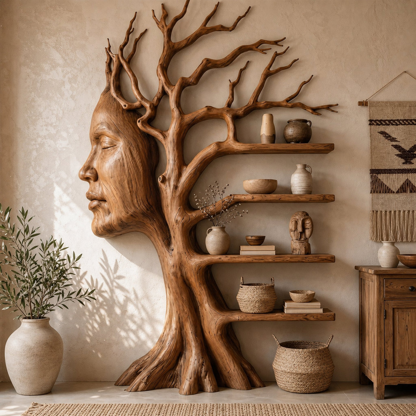 Fantasy Tree Bookshelf With Sculptural Face Design And Integrated Branch Shelves For Living Room - product view 6