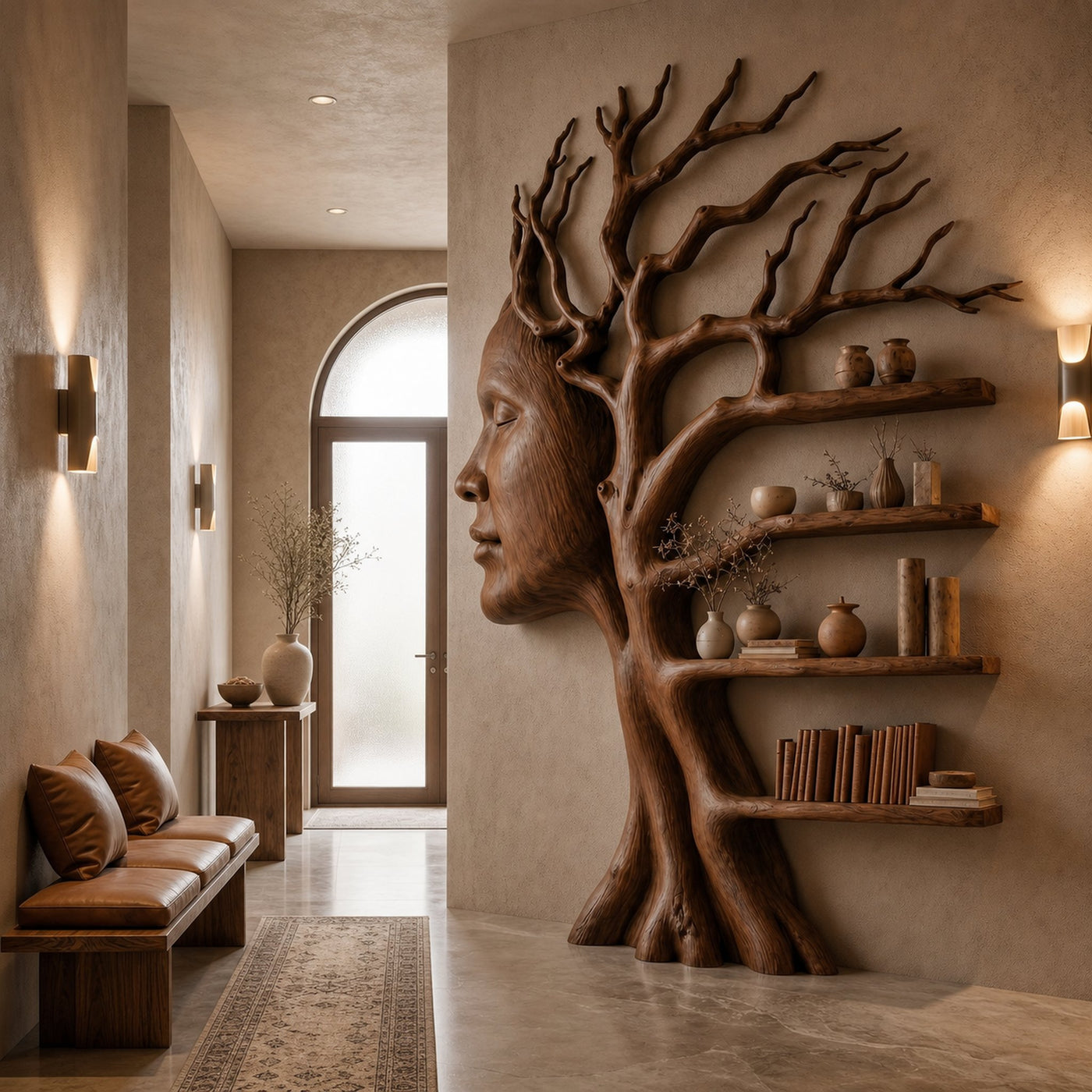 Fantasy Tree Bookshelf With Sculptural Face Design And Integrated Branch Shelves For Living Room - product view 7