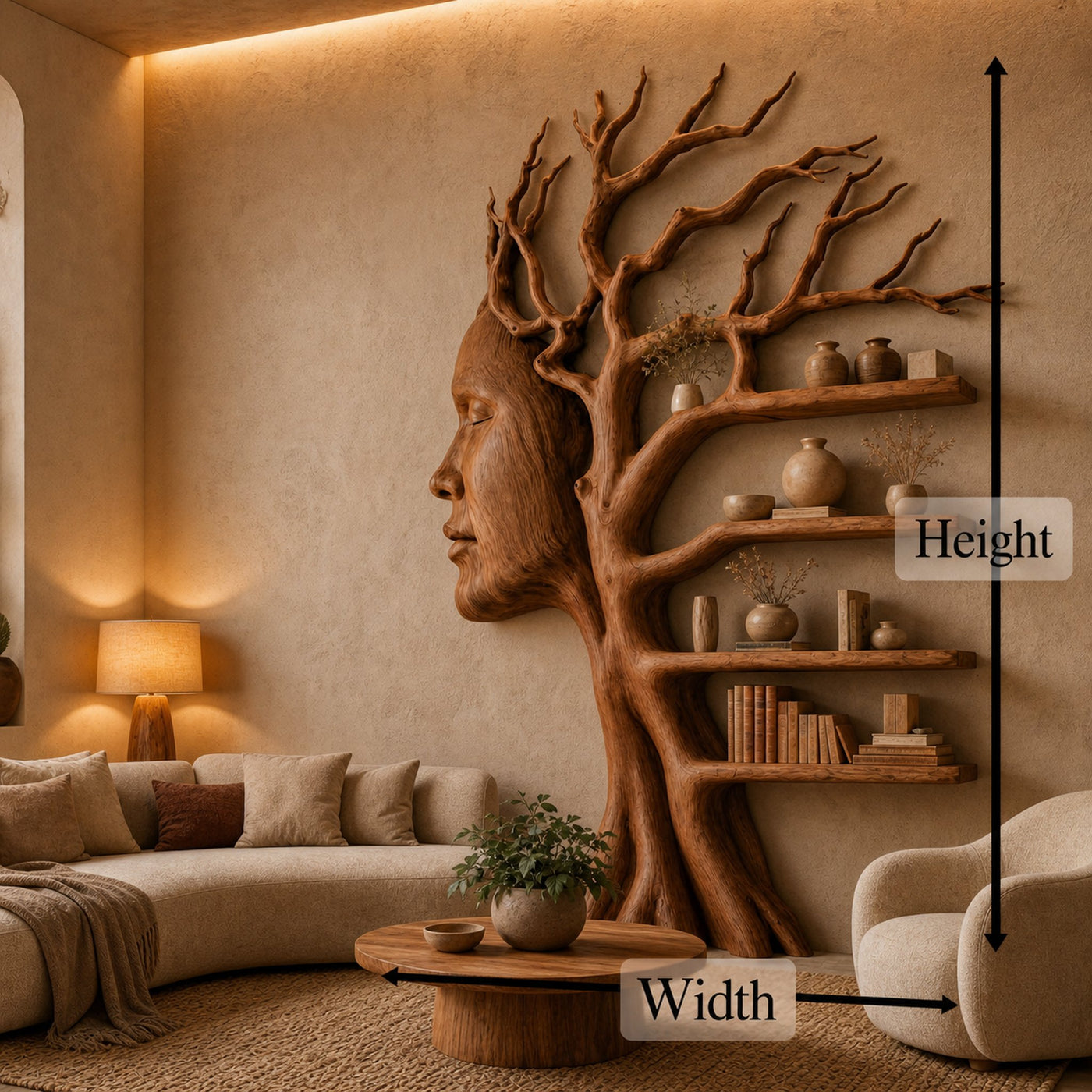 Fantasy Tree Bookshelf With Sculptural Face Design And Integrated Branch Shelves For Living Room - product view 8