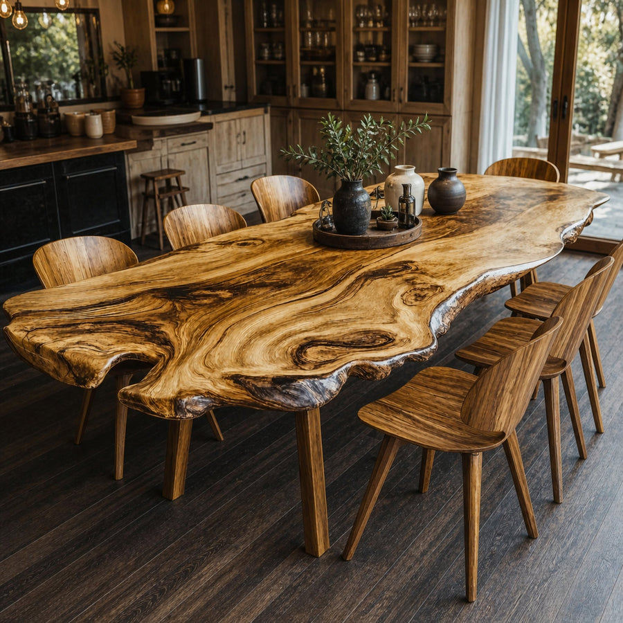 Farmhouse Curved Edge Wooden Dining Table For Family Dinners