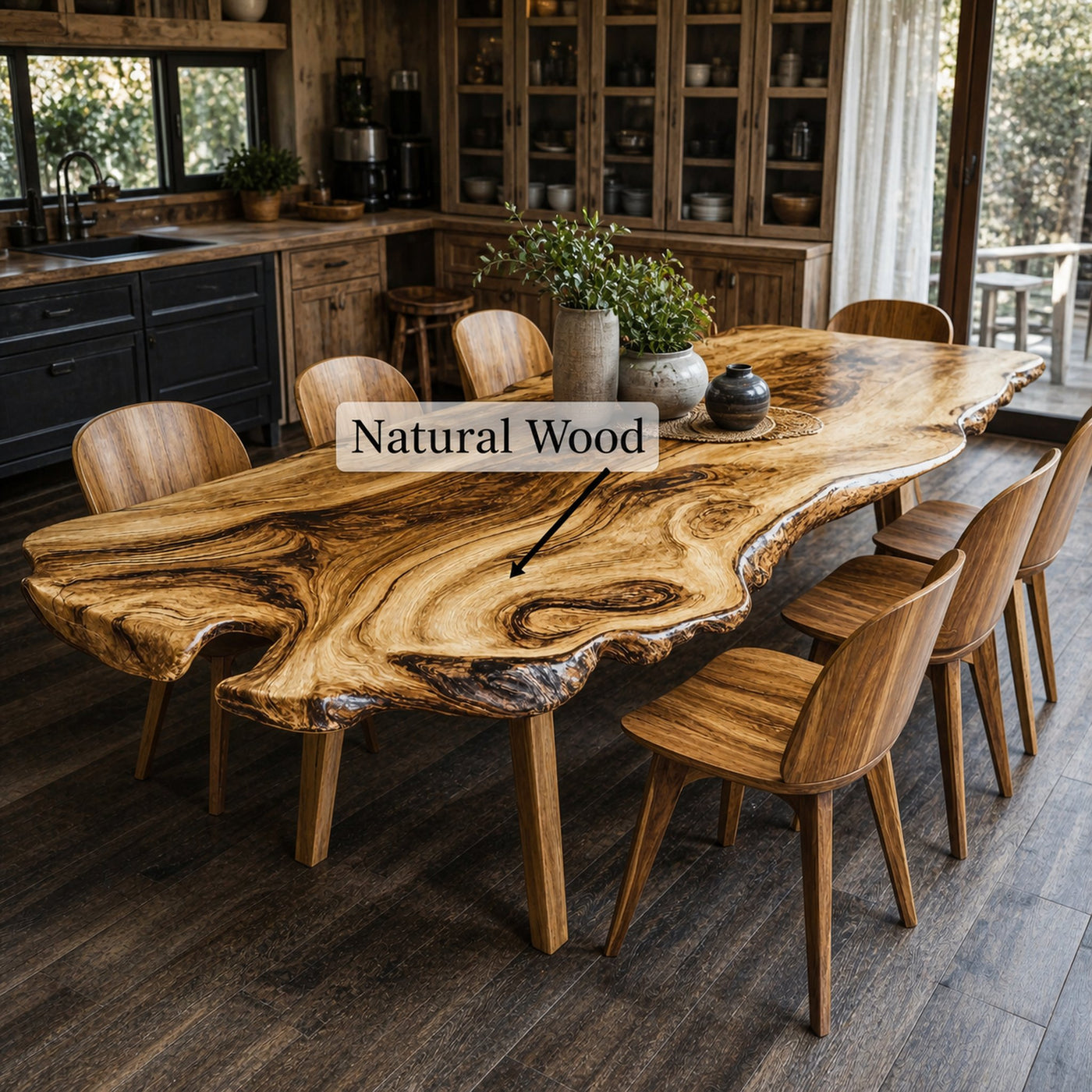 Farmhouse Curved Edge Wooden Dining Table For Family Dinners - product view 6