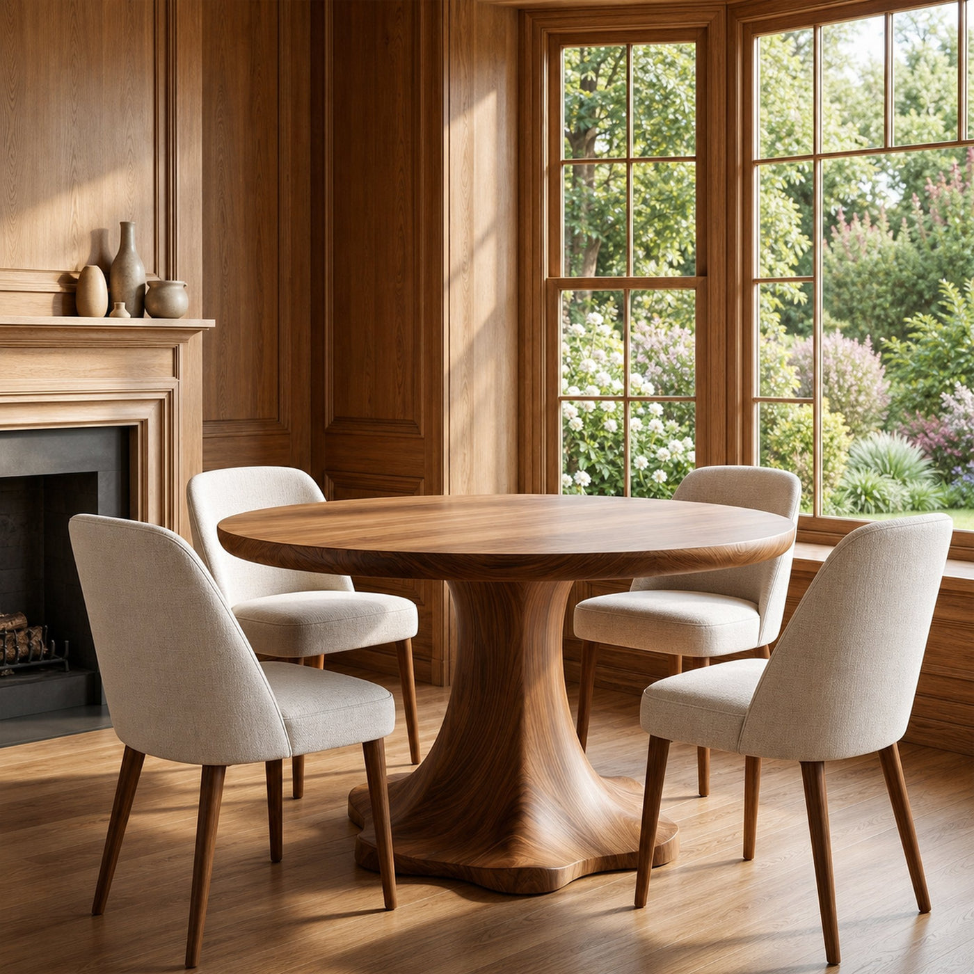 Farmhouse Dining Table With Sculptural Wooden Base Farmhouse Round Dining Table With Sculptural Wooden Base For Dining Room…