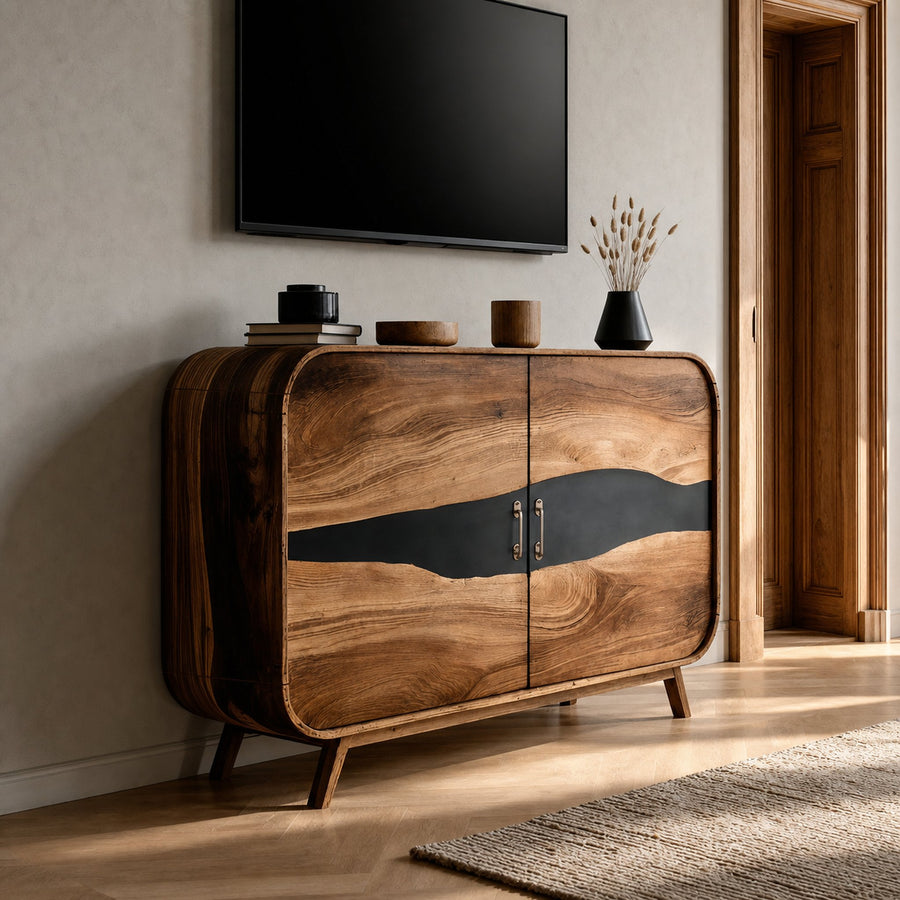 Farmhouse Live Edge Media Console For Entryway Decor