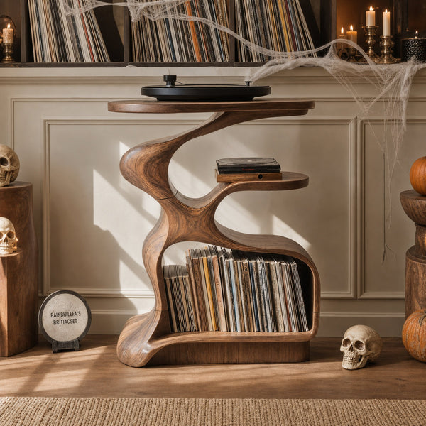 Farmhouse Live Edge Record Stand For Furniture Decor Halloween Theme