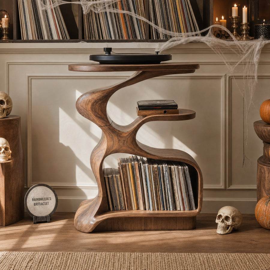 Farmhouse Live Edge Record Stand For Furniture Decor Halloween Theme