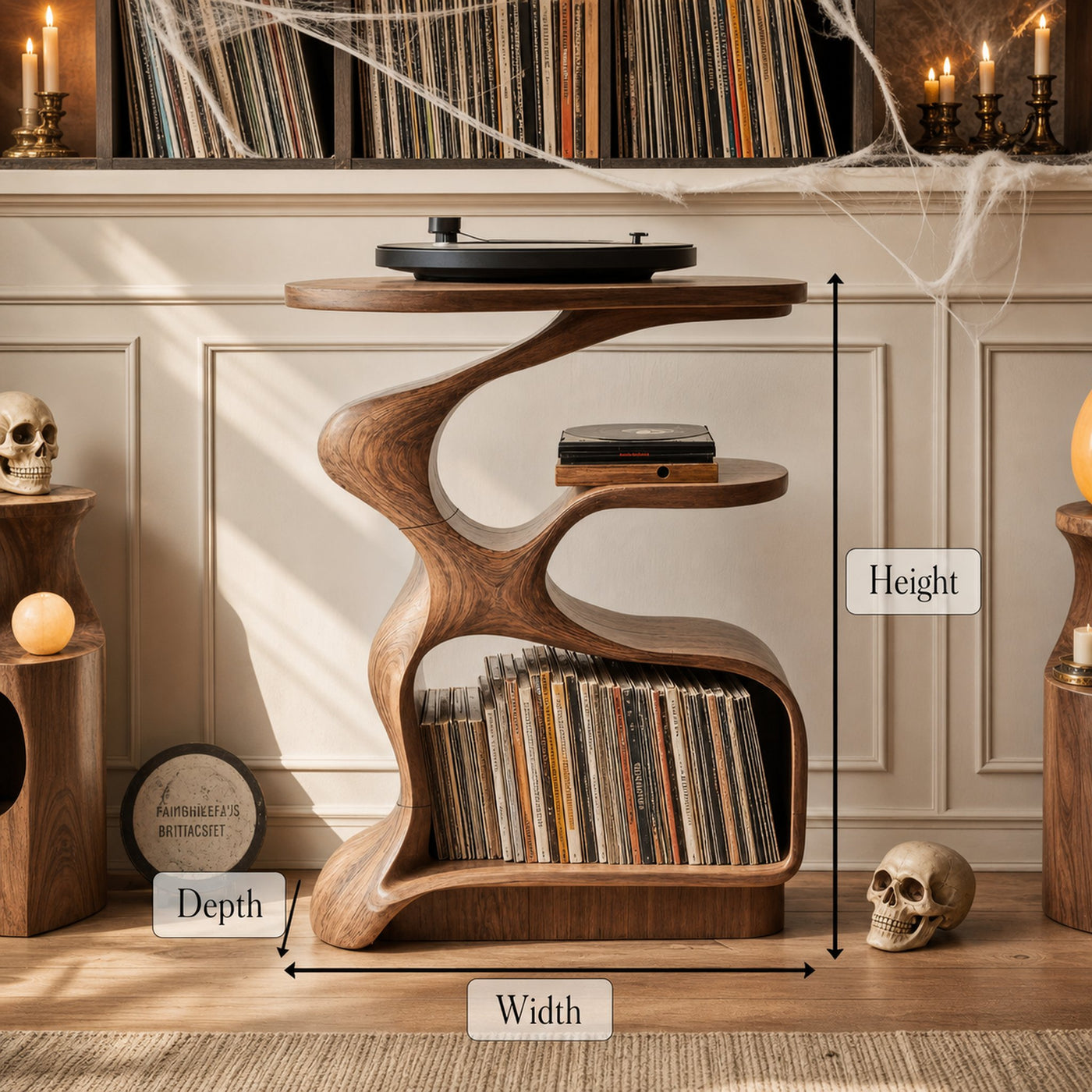 Farmhouse Live Edge Record Stand For Furniture Decor Halloween Theme - product view 6