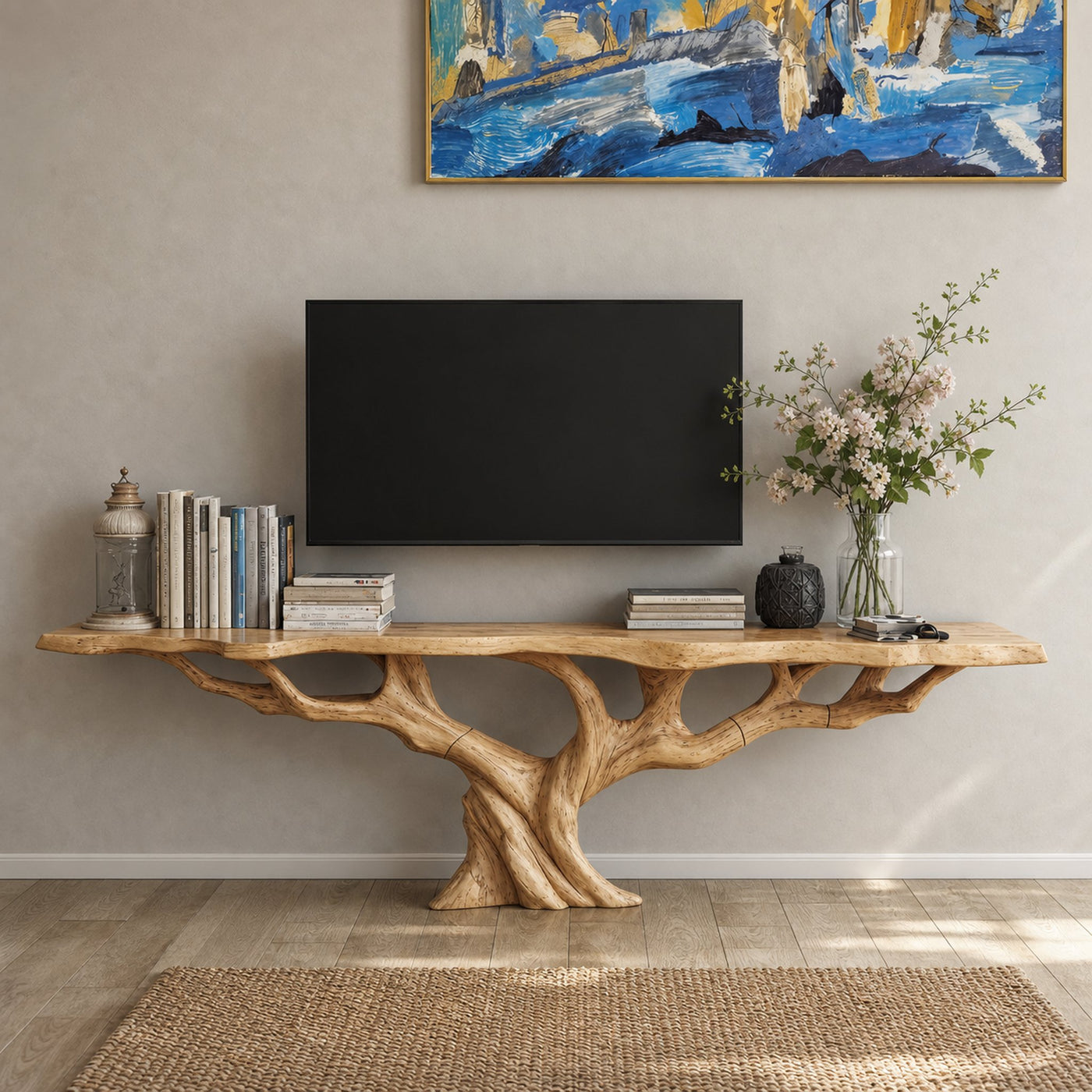 Farmhouse Live Edge TV Cabinet For Living Room And Entryway