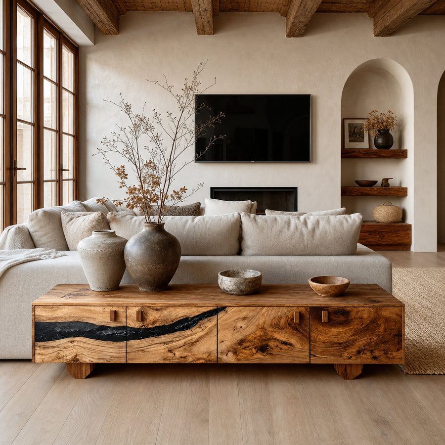 Farmhouse Live Edge TV Cabinet For Rustic Bedroom Decor