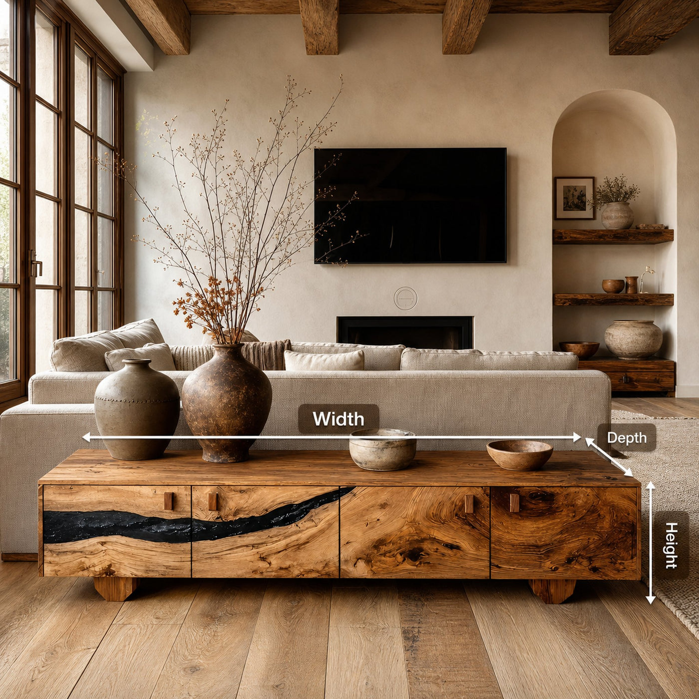 Farmhouse Live Edge TV Cabinet For Rustic Bedroom Decor - product view 7