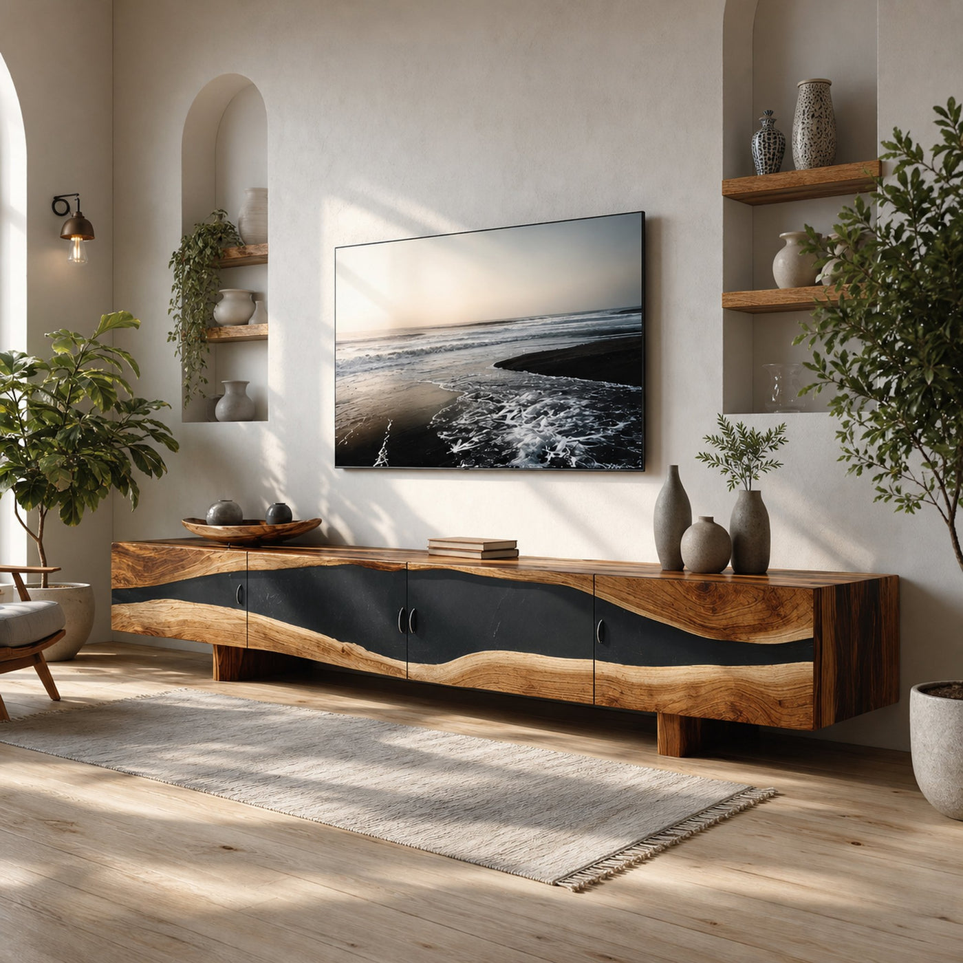 Farmhouse Rustic Solid Wood TV Cabinet For Living