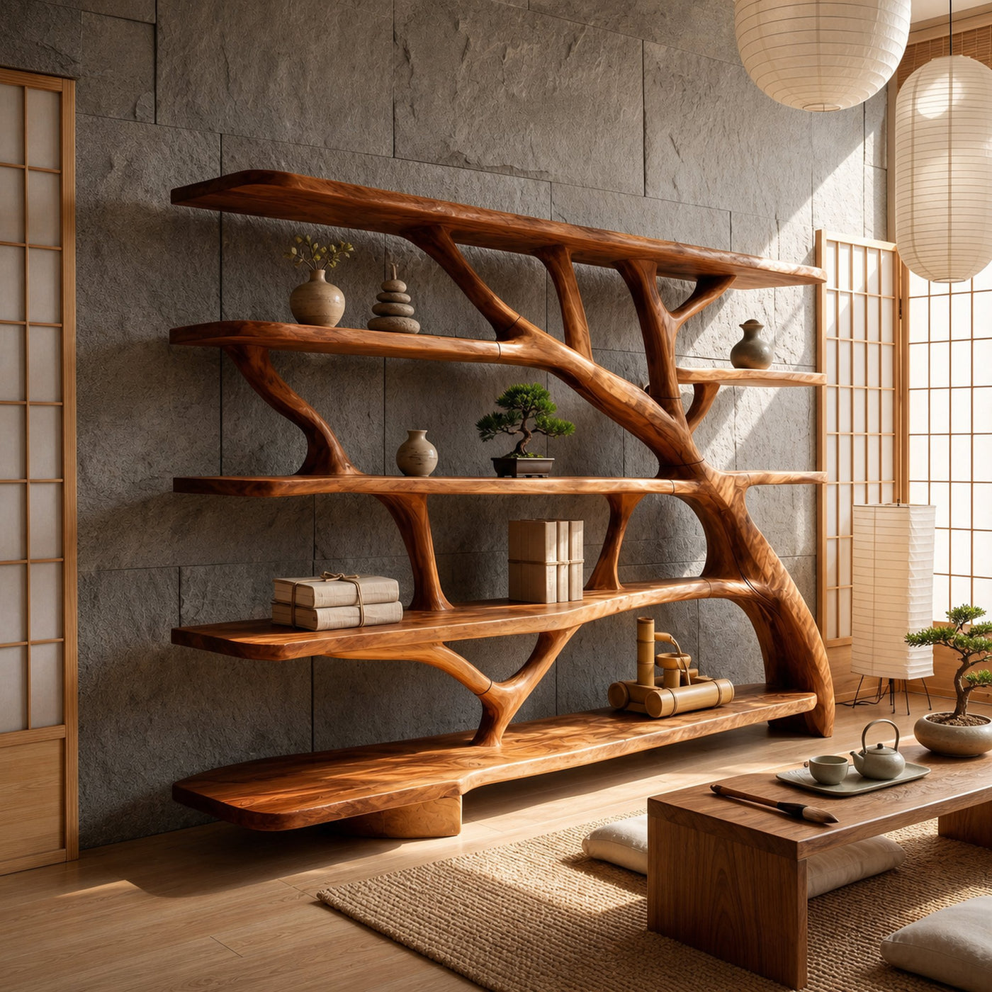 Farmhouse Sculptural Bookcase Storage Organizer For Bedroom Space