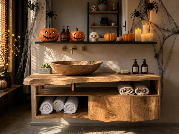 Farmhouse Solid Wood Bathroom Shelf For Bathroom Decor Halloween Style