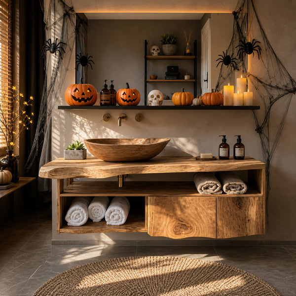 Farmhouse Solid Wood Bathroom Shelf For Bathroom Decor Halloween Style