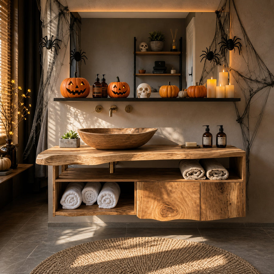 Farmhouse Solid Wood Bathroom Shelf For Bathroom Decor Halloween Style