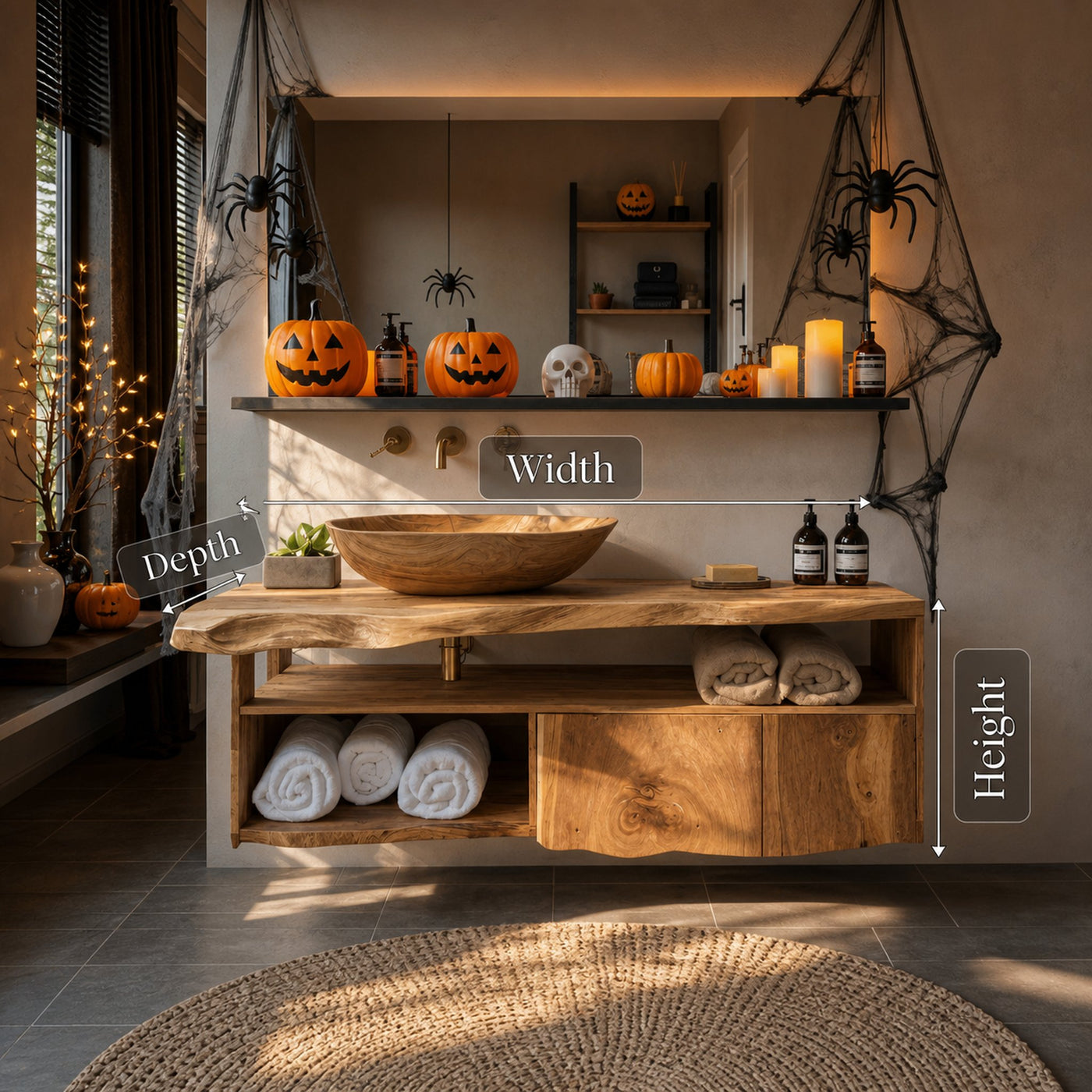 Farmhouse Solid Wood Bathroom Shelf For Bathroom Decor Halloween Style - product view 6