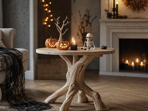 Farmhouse Solid Wood End Table For Living Room Haunted Pumpkin Accent