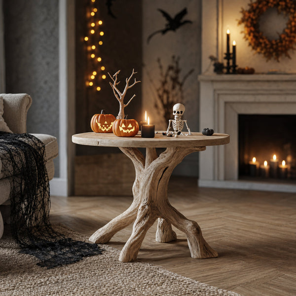 Farmhouse Solid Wood End Table For Living Room Haunted Pumpkin Accent