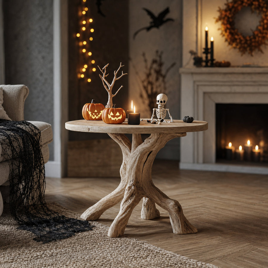 Farmhouse Solid Wood End Table For Living Room Haunted Pumpkin Accent