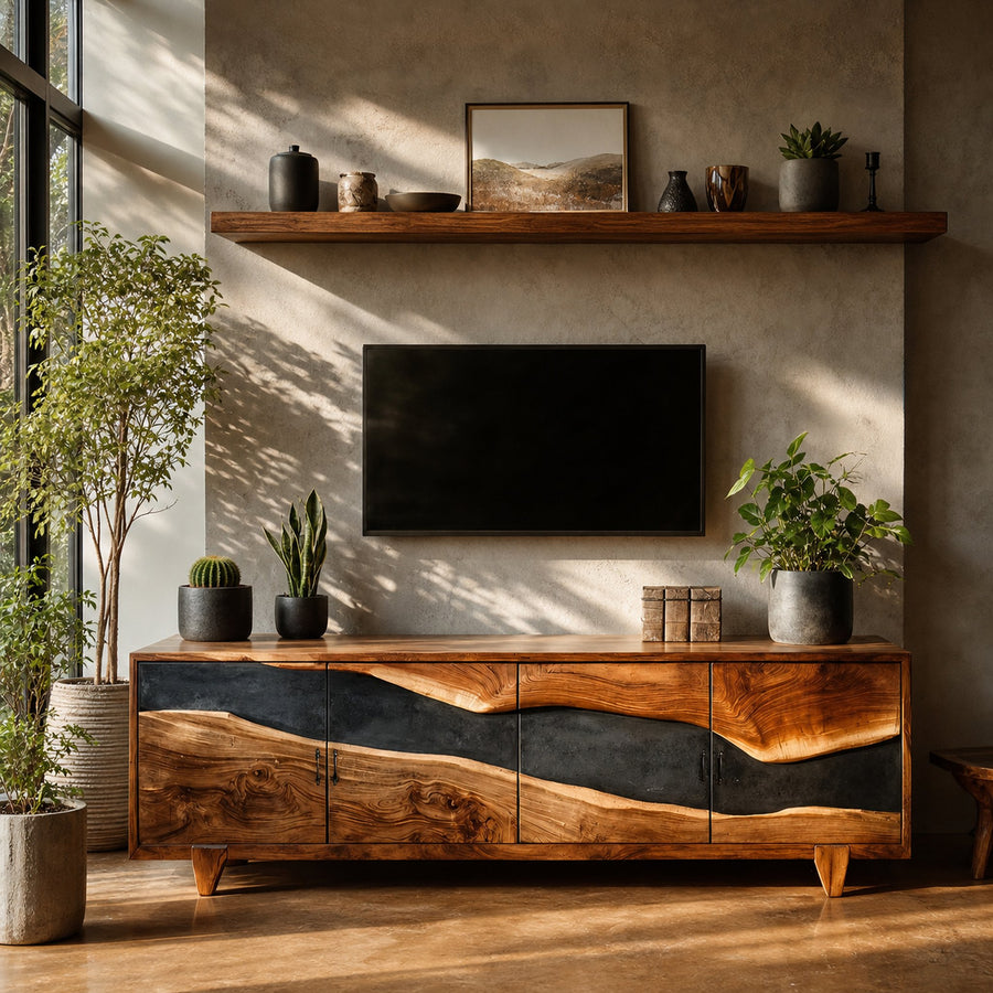 Farmhouse Solid Wood Media Console For Home Decor