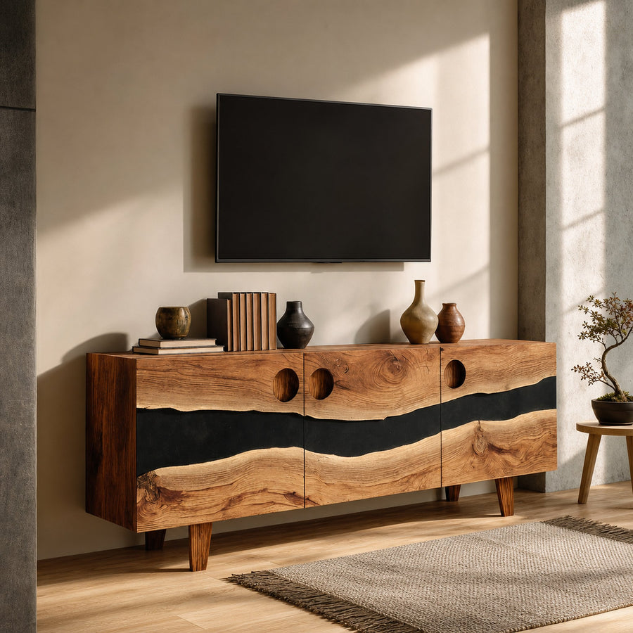 Farmhouse Solid Wood Media Stand For Home Decor