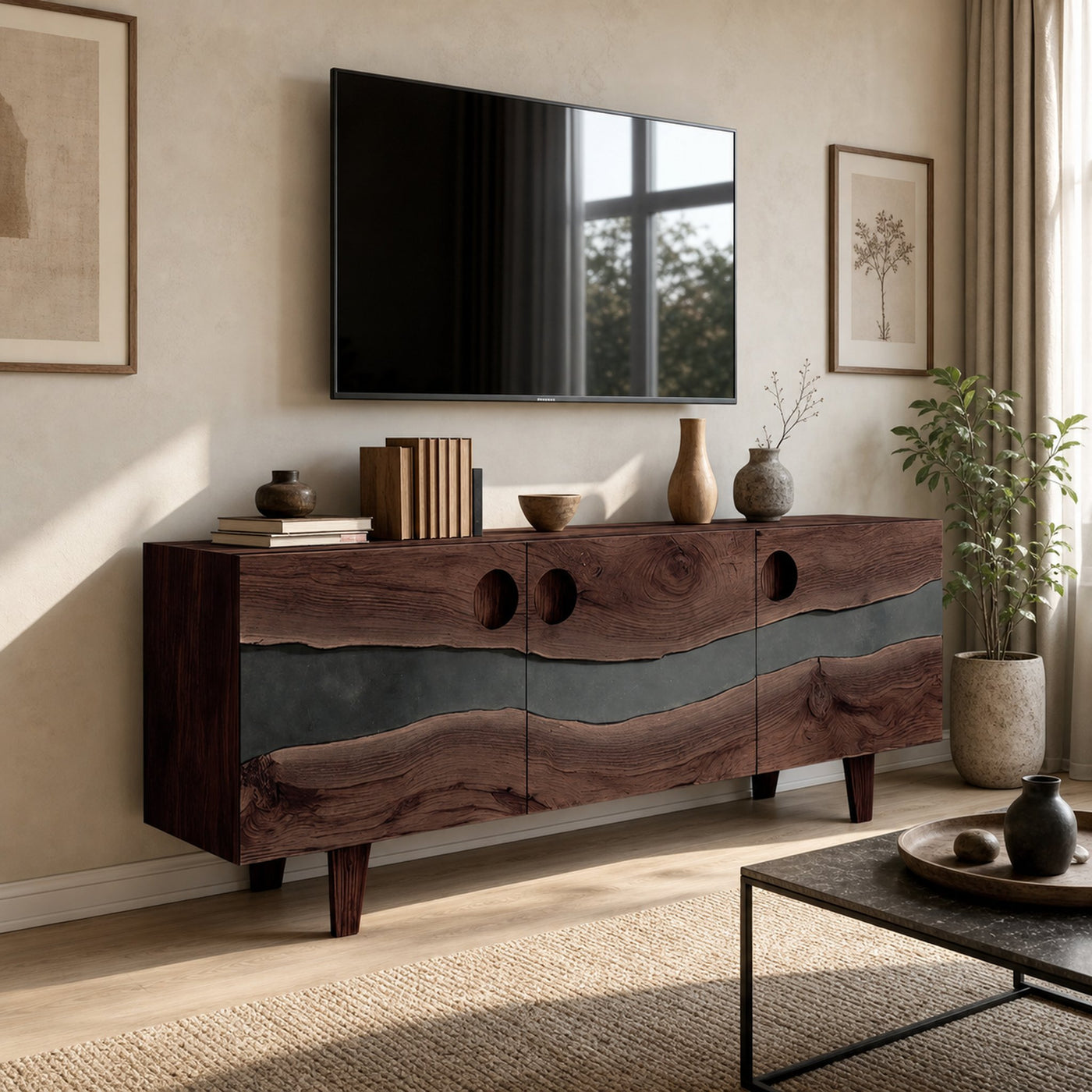 Farmhouse Solid Wood Media Stand For Home Decor - product view 6